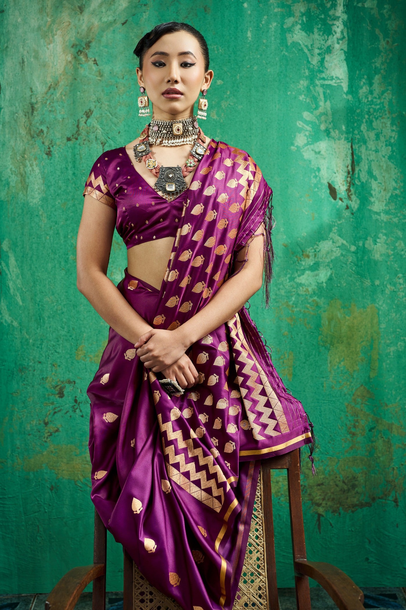 Buy MySilkLove Plum Purple Handloom Satin Silk Saree Online