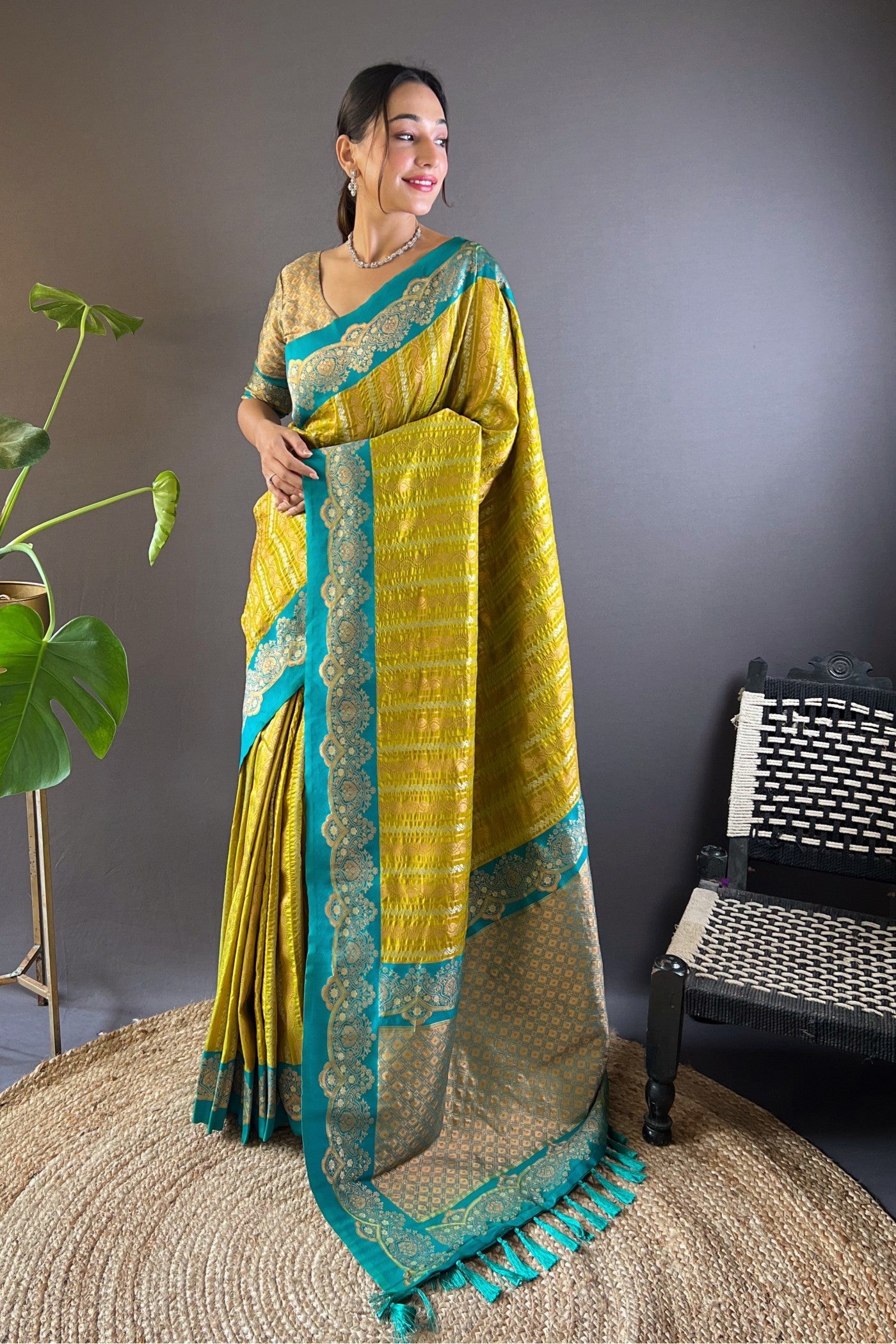 Buy MySilkLove Lemon Ginger Green Zari Woven Banarasi Saree Online