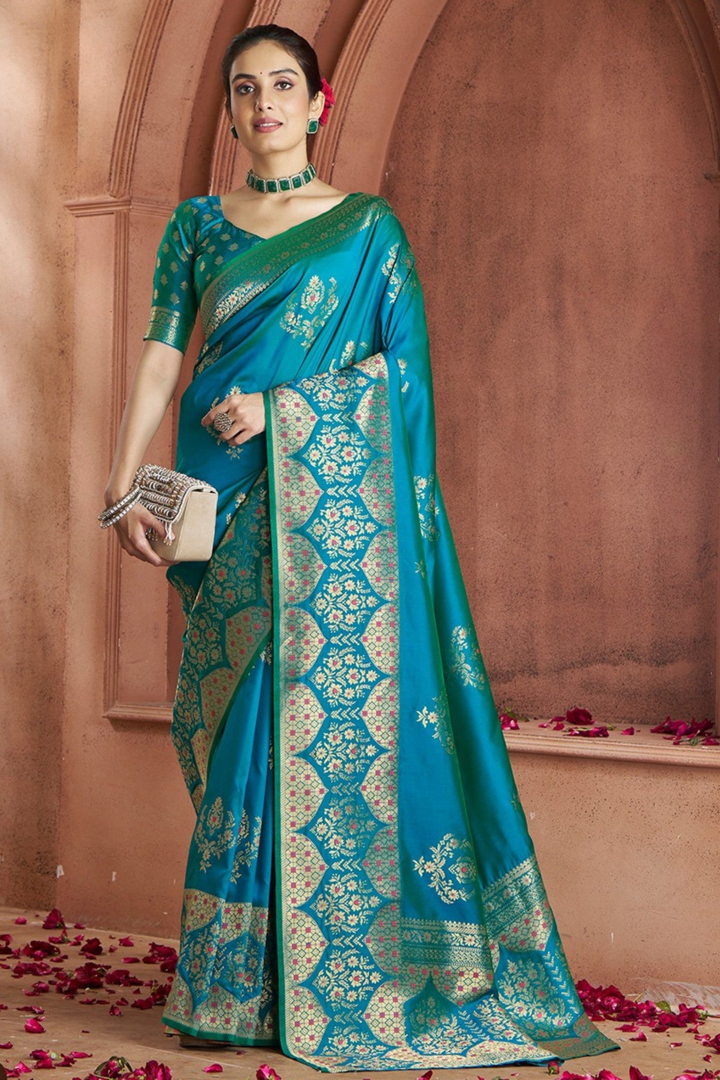 Buy MySilkLove Peacock Blue Woven Banarasi Saree Online