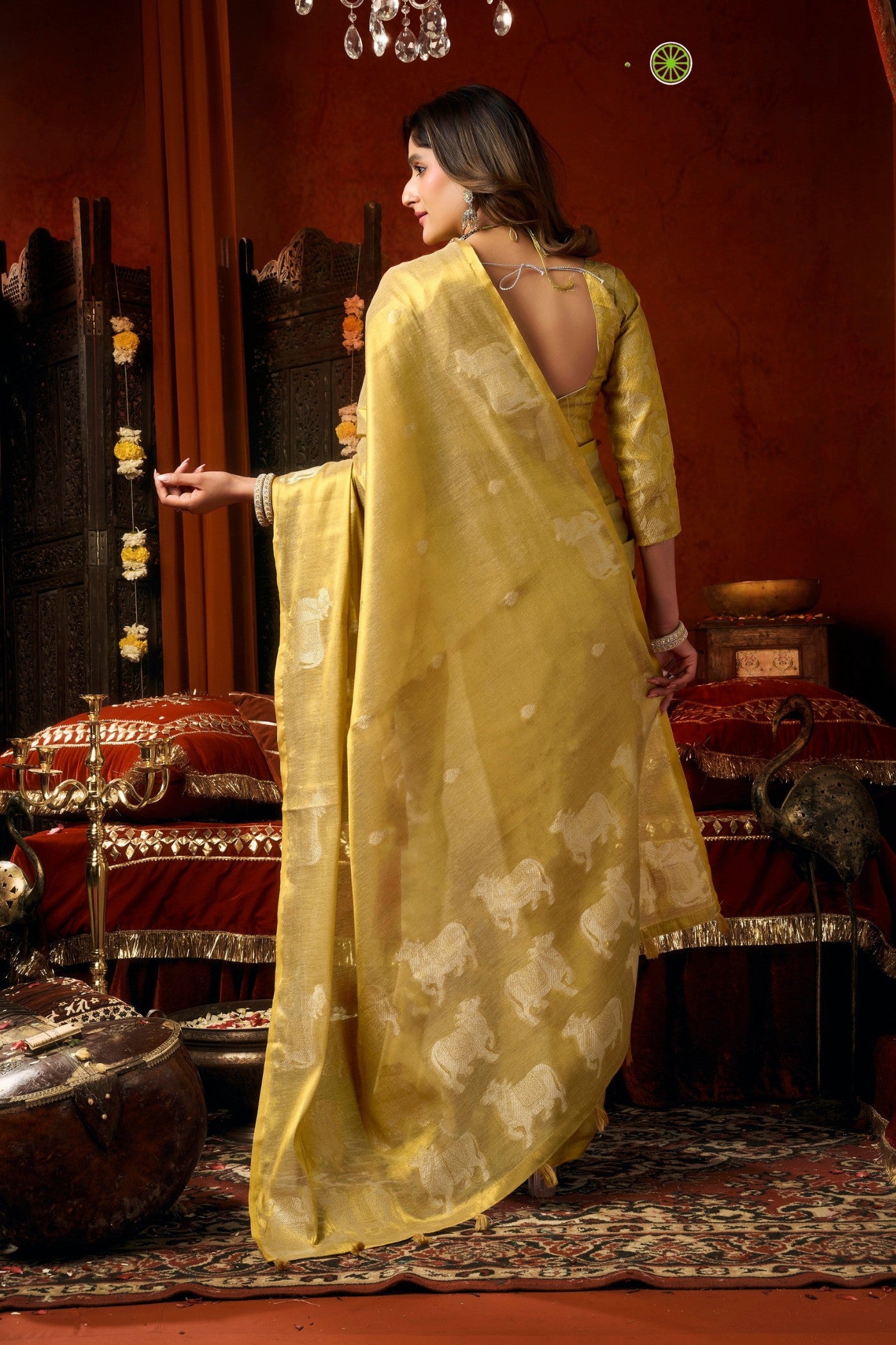 Buy MySilkLove Bright Yellow Handloom Tissue Saree Online