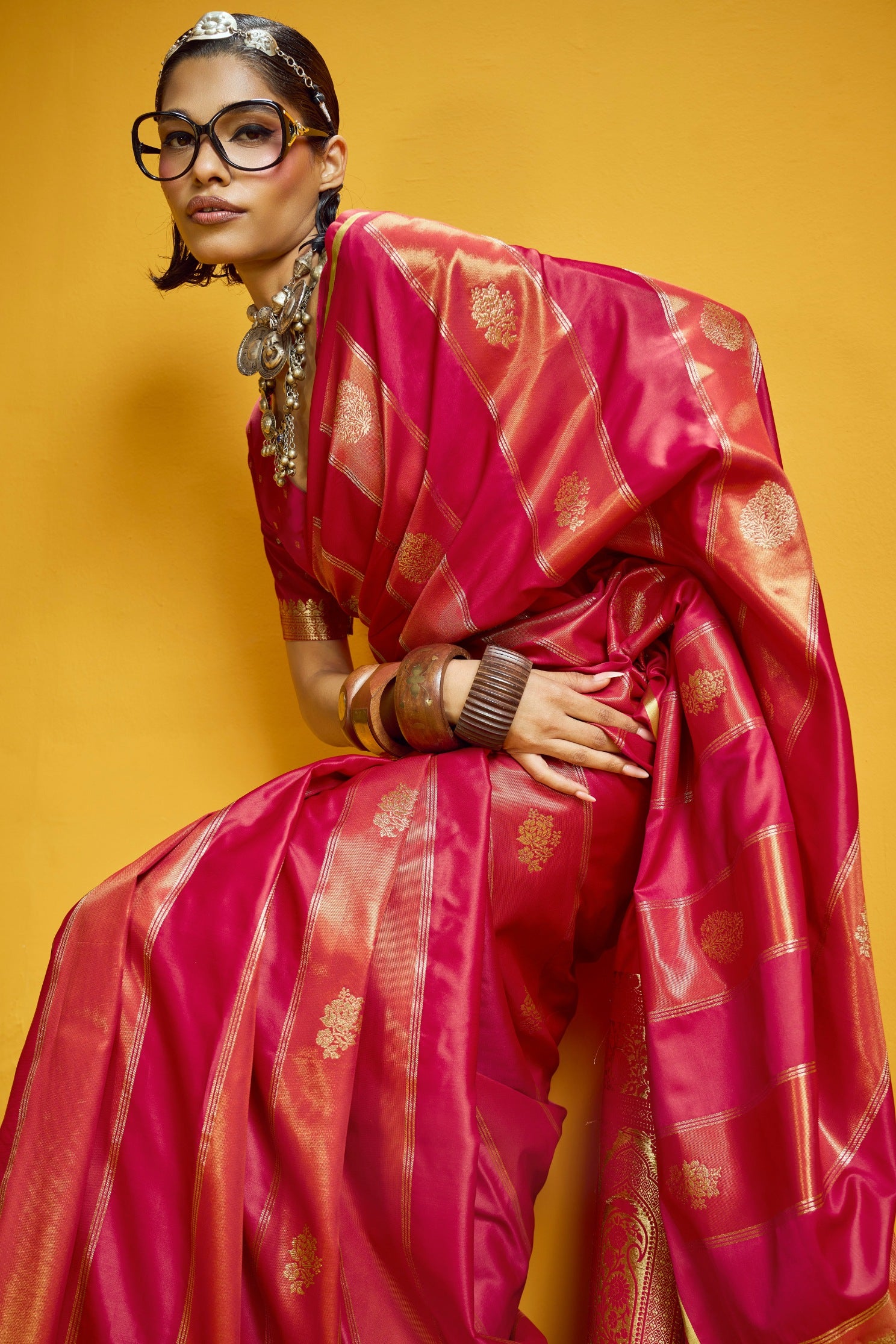 MySilkLove Fire Brick Red Banarasi Handloom Satin Silk Saree