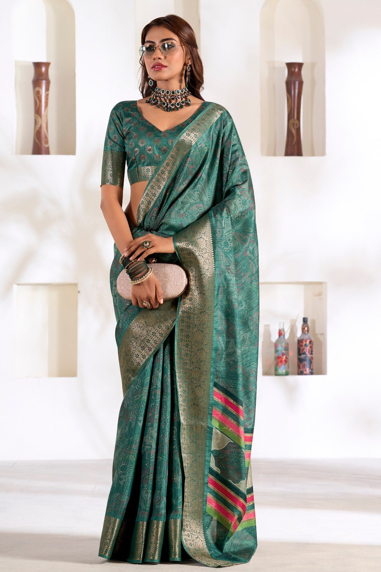 Buy MySilkLove Green William Soft Dola Silk Saree Online