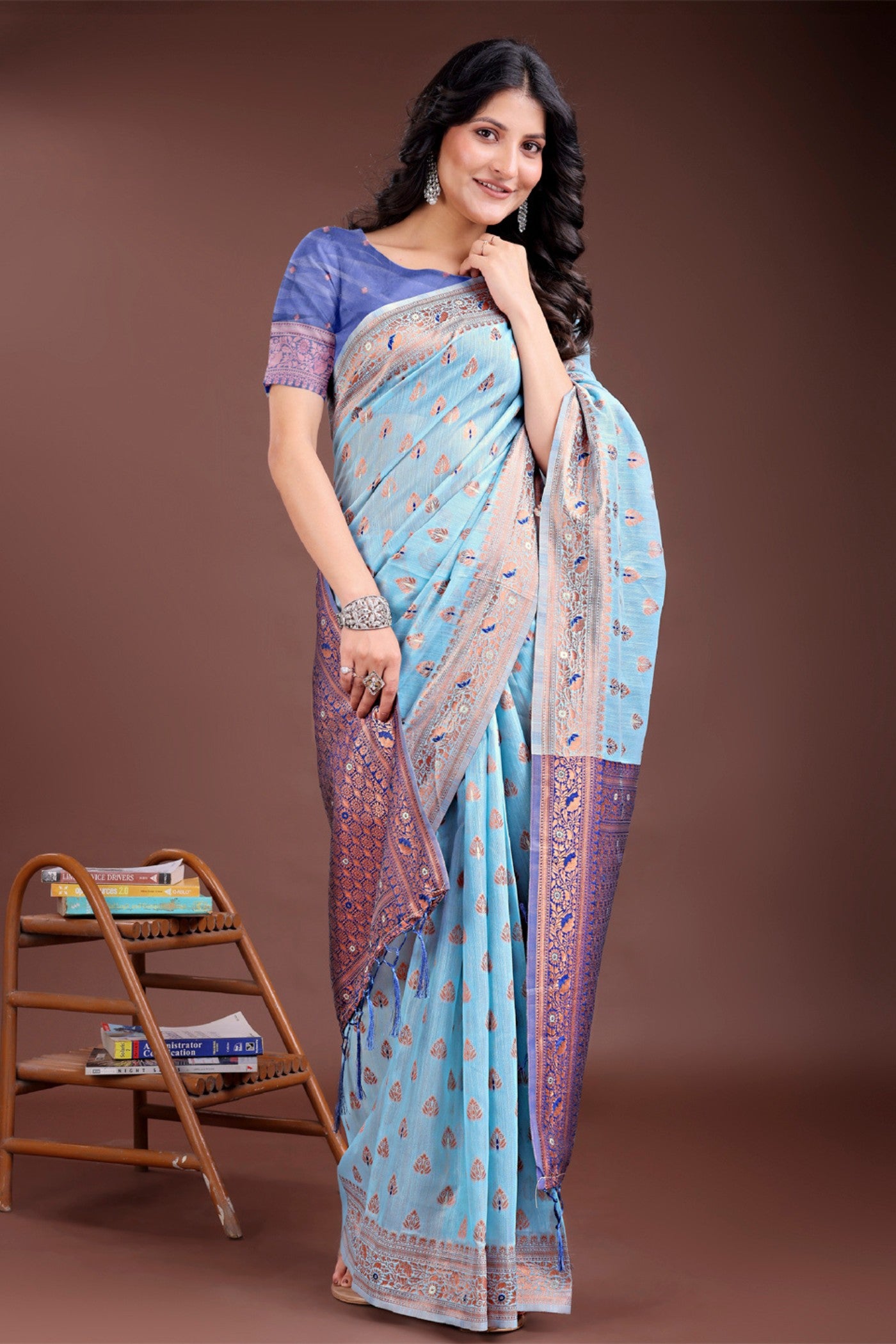 Buy MySilkLove Sky Blue Linen Cotton Saree Online