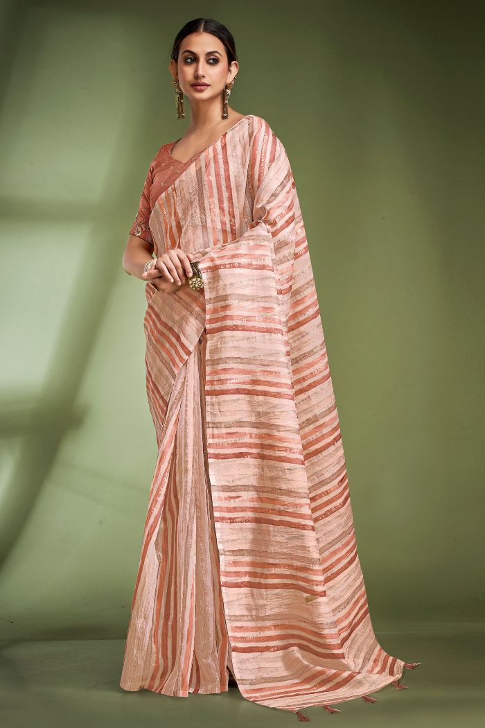 Buy MySilkLove Plum Peach Woven Tissue Saree Online