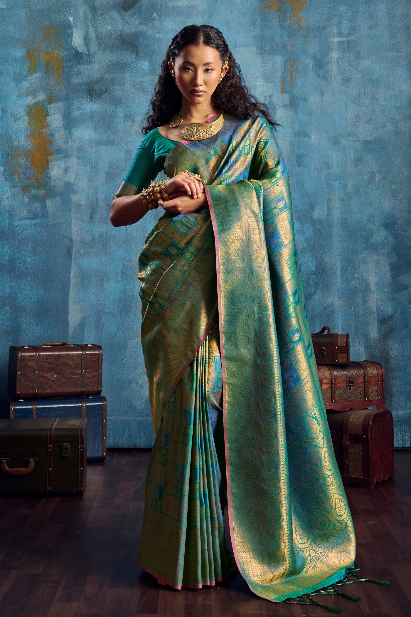 Buy MySilkLove Basil Green Kanjivaram Handloom Saree Online