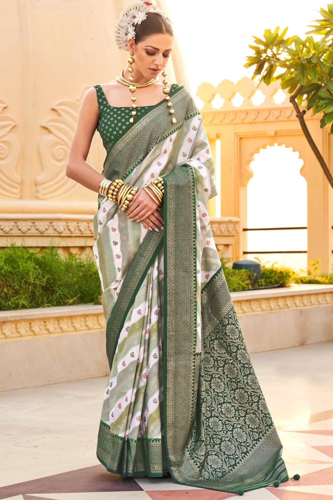 Buy MySilkLove Granite Green Woven Patola Printed Silk Saree Online