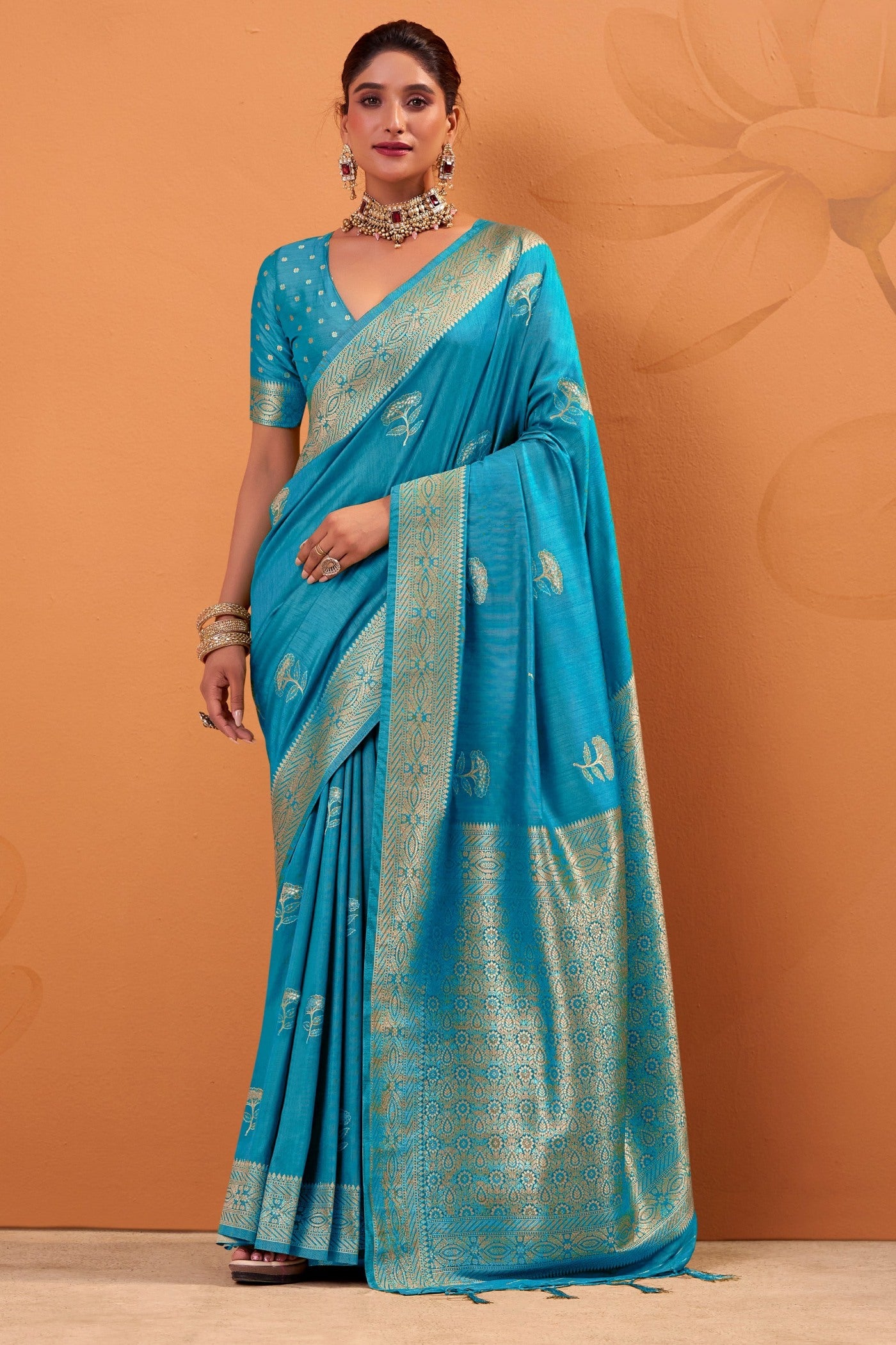 Buy MySilkLove Arctic Blue Tussar Handloom Silk Saree Online