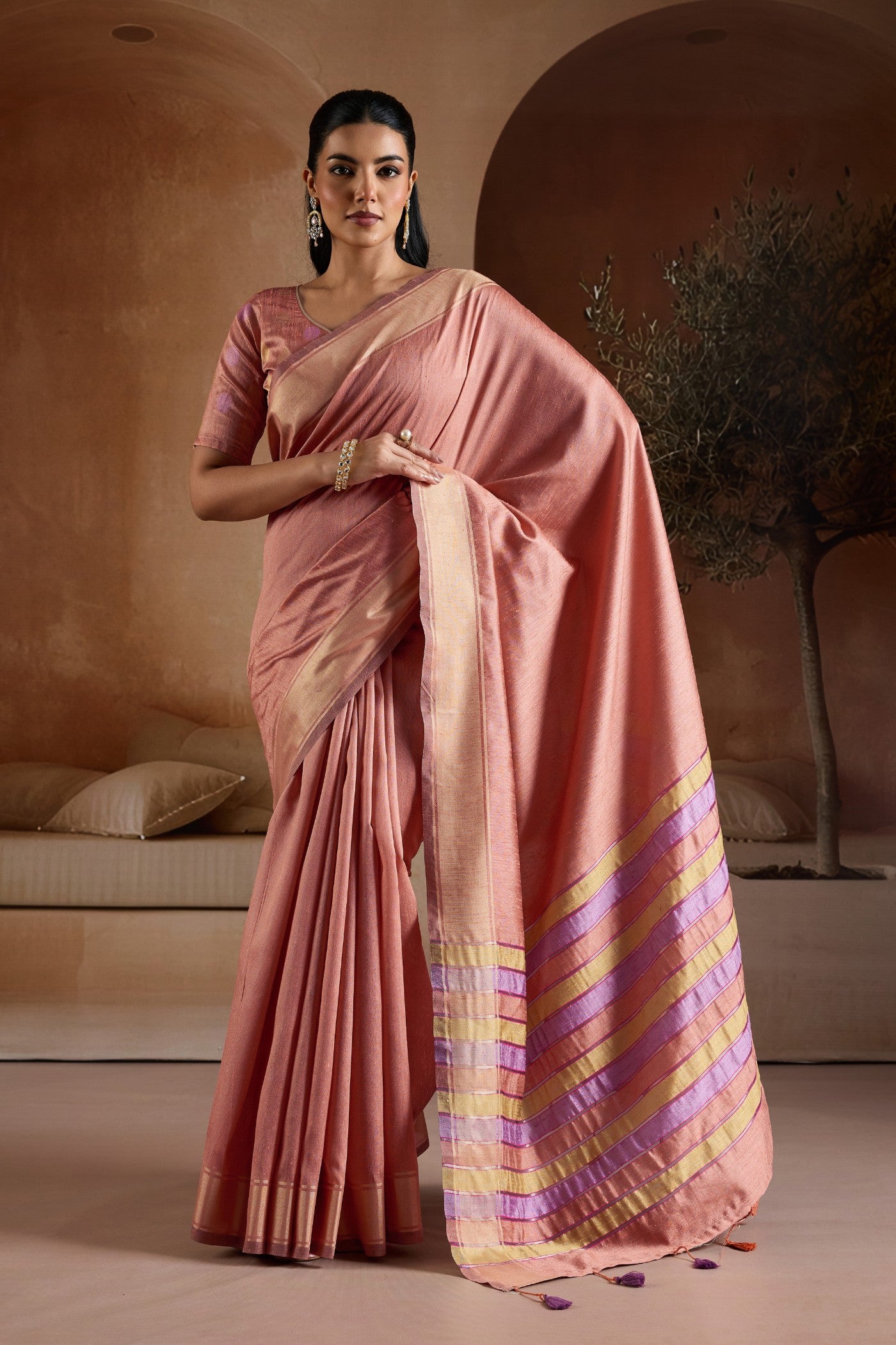 Buy MySilkLove Lilac Pink Handloom Bhagalpuri Saree Online