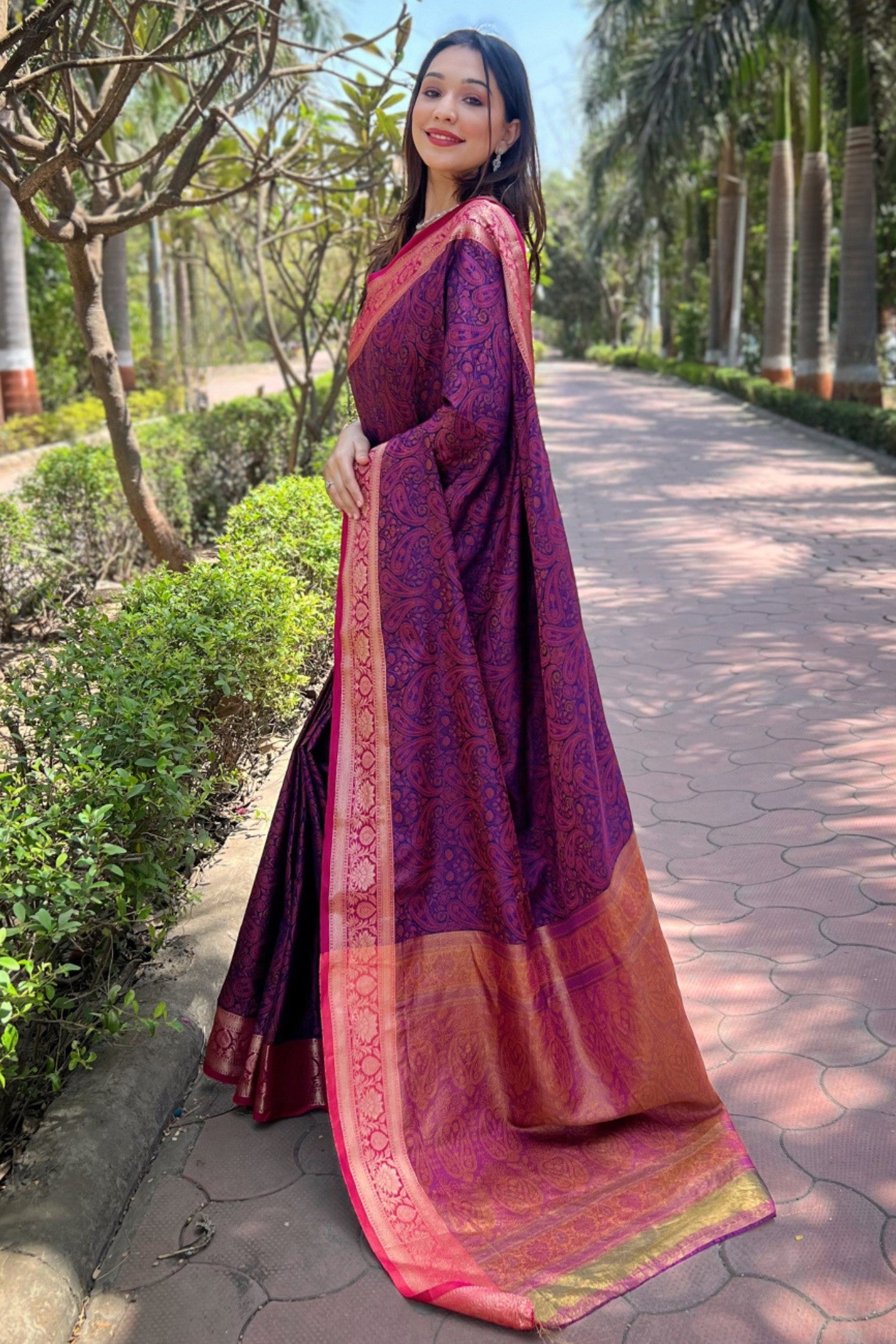 Buy MySilkLove Siren Purple Woven Banarasi Saree Online