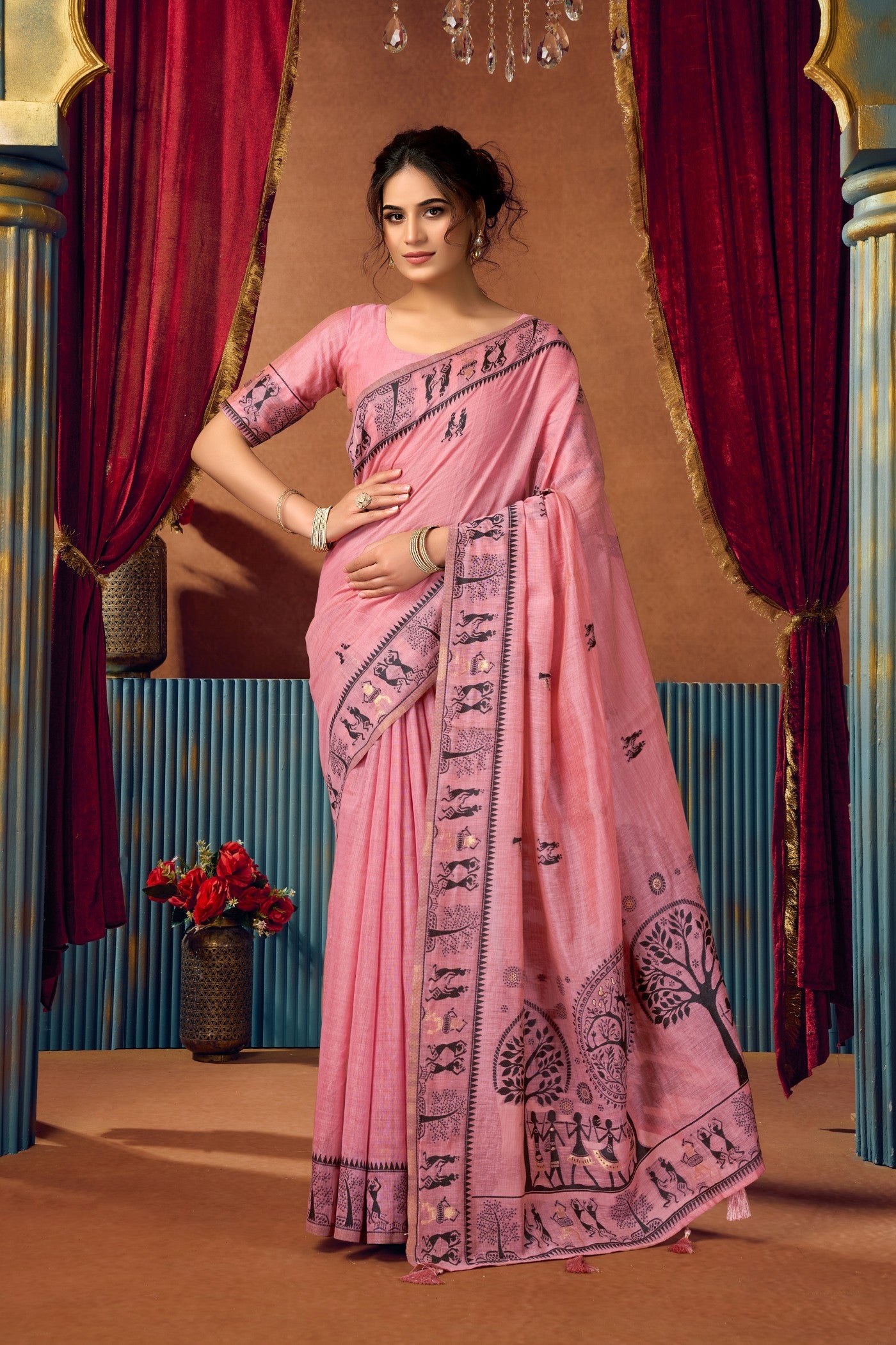 Buy MySilkLove Heather Pink Woven Modal Cotton Saree Online