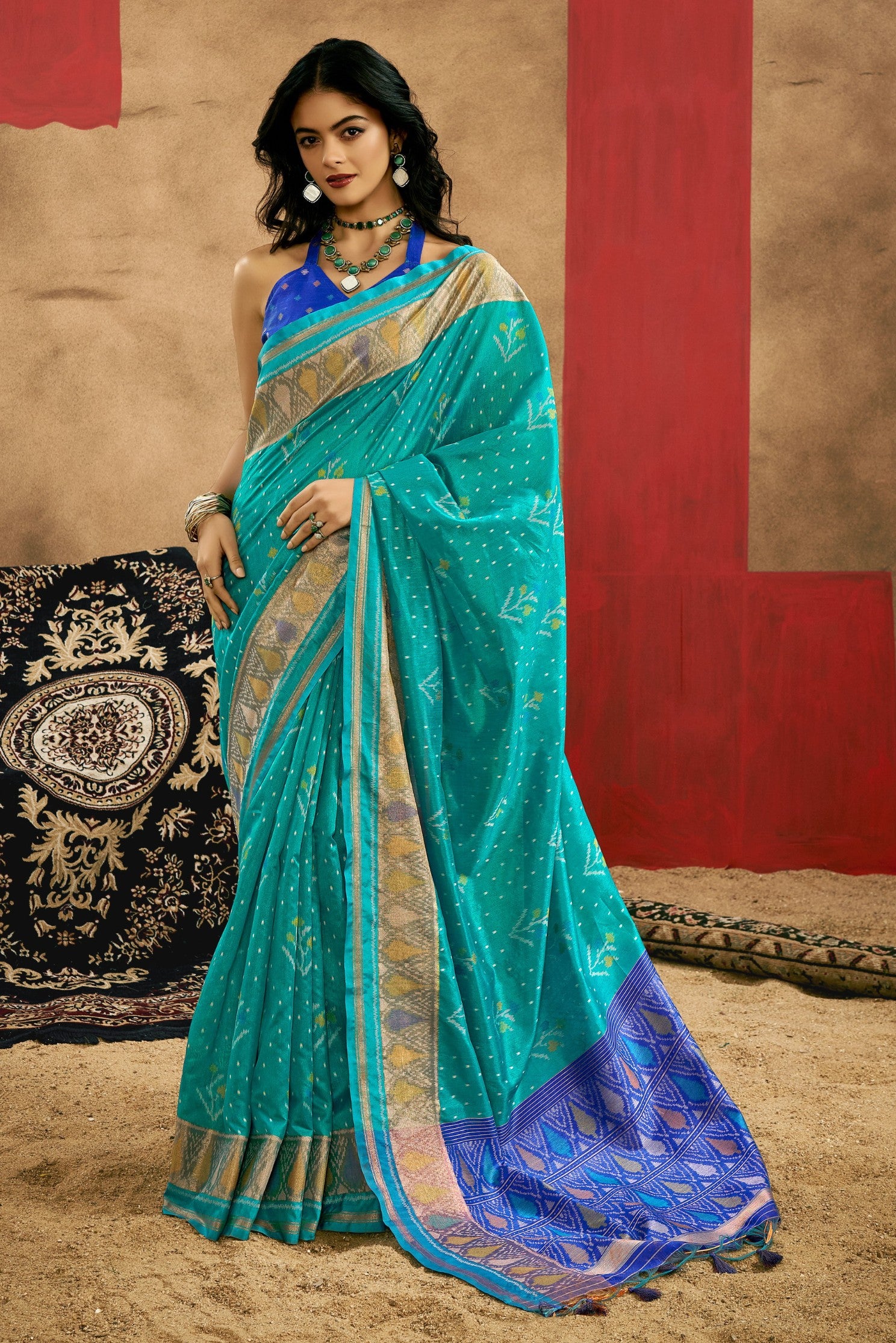 Buy MySilkLove Tradewind Blue Patola Handloom Saree Online