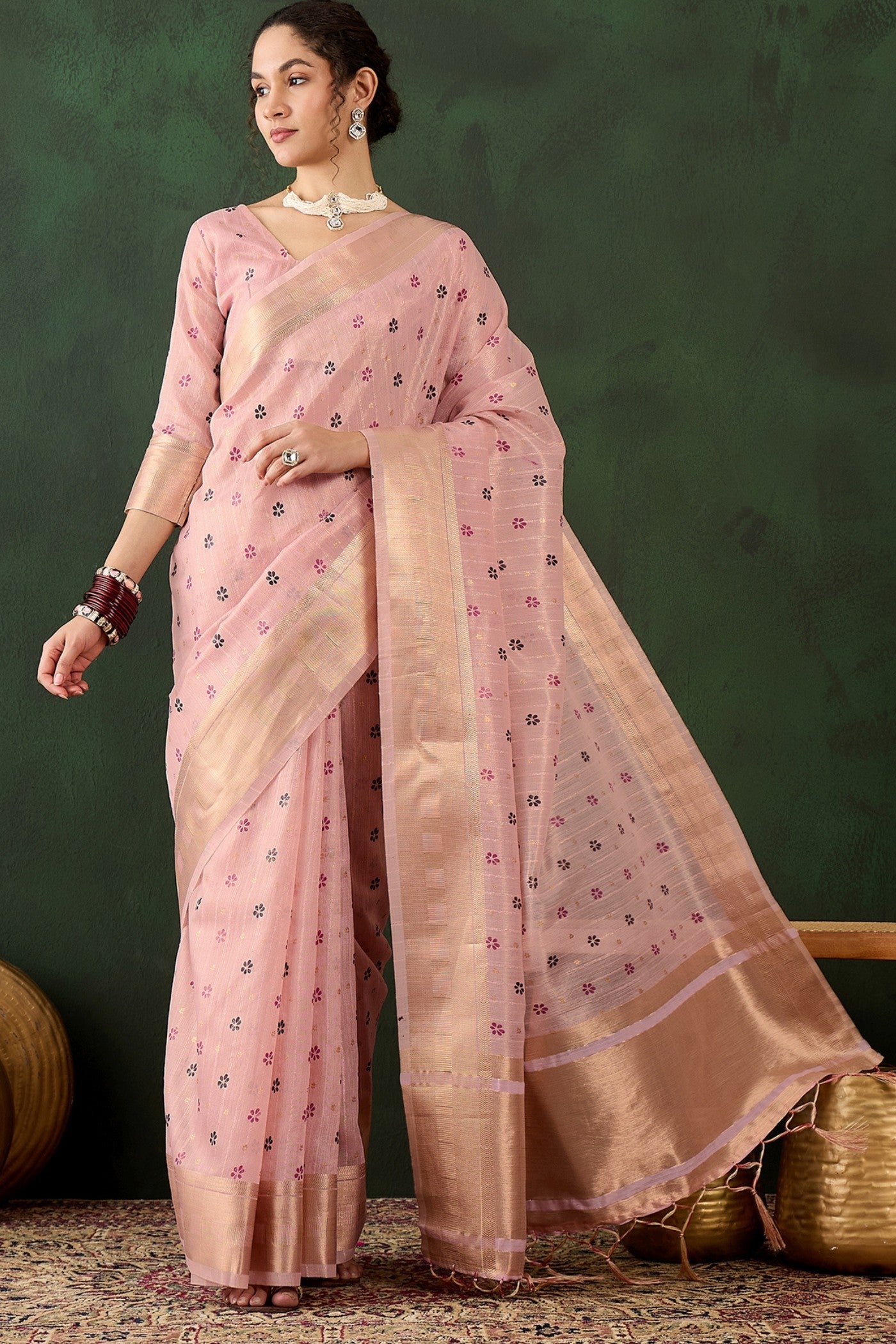 Buy MySilkLove Cupid Pink Woven  Organza Saree Online