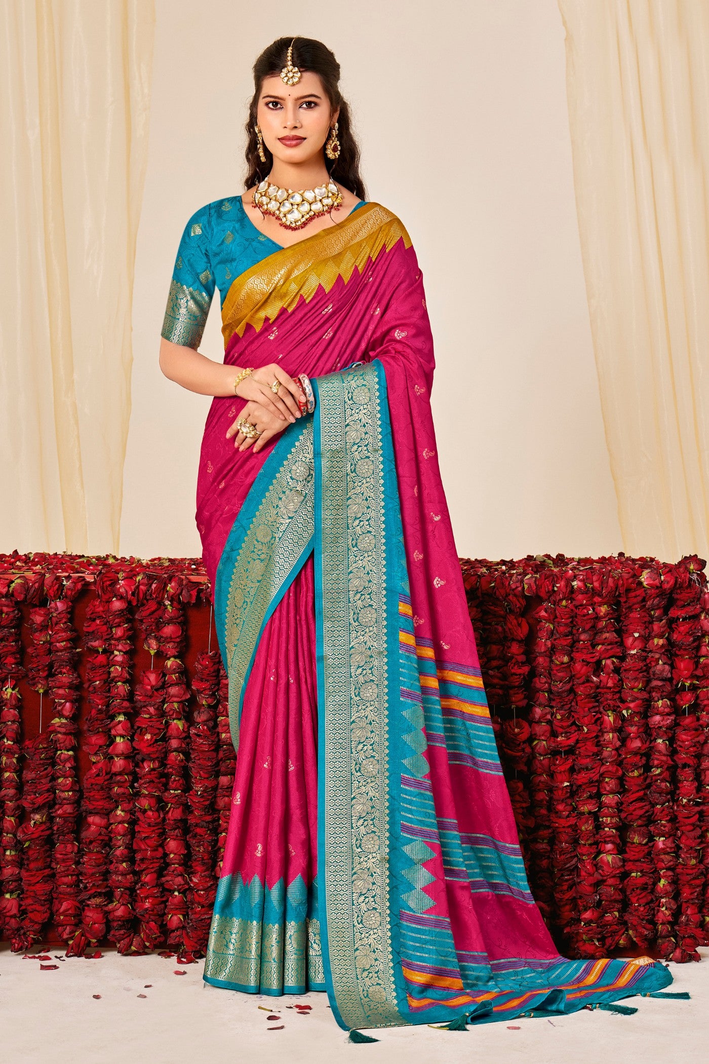 Buy MySilkLove Neon Pink Tussar Printed Silk Saree Online