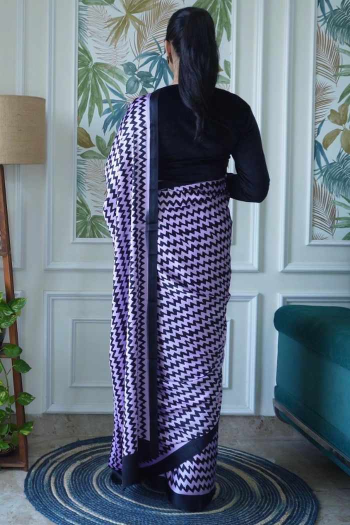 Buy MySilkLove Lilac Purple Printed Satin Crepe Silk Saree Online