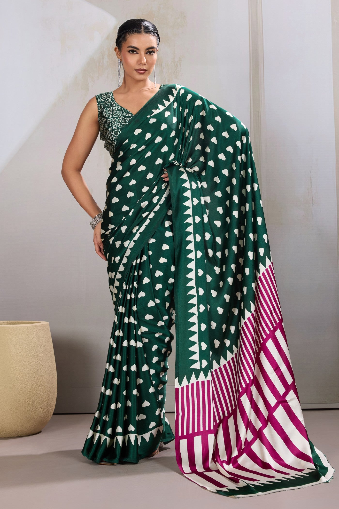 Buy MySilkLove Malachite Green Printed Satin Crepe Silk Saree Online