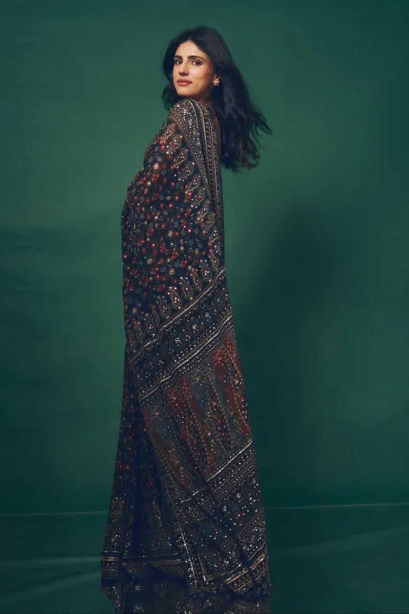 Buy MySilkLove Velvet Blue Georgette Ajrakh Printed Embroidered Saree Online