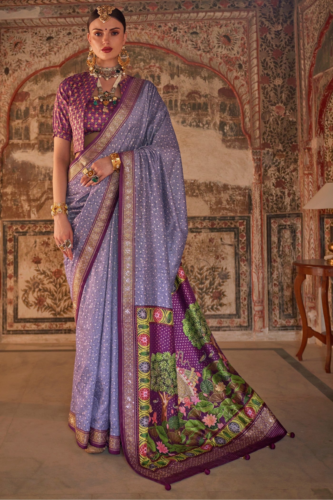 Buy MySilkLove Periwinkle Purple Printed Patola Saree Online