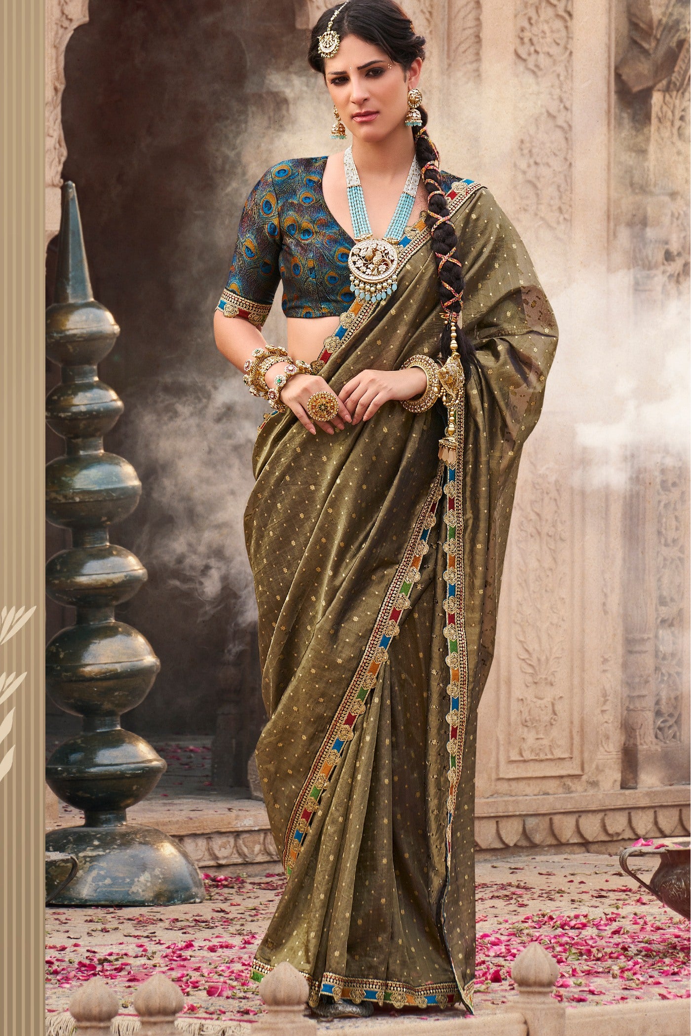 Buy MySilkLove Spicy Mix Brown Tissue Designer Saree Online