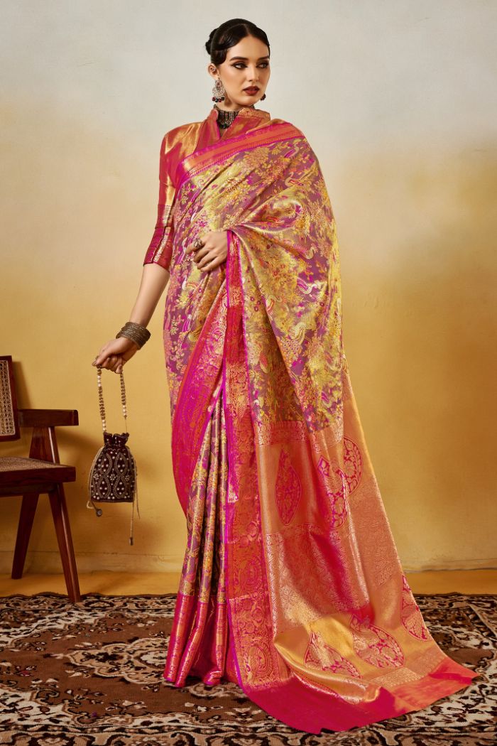 Buy MySilkLove Contessa Pink Woven Kanjivaram Saree Online