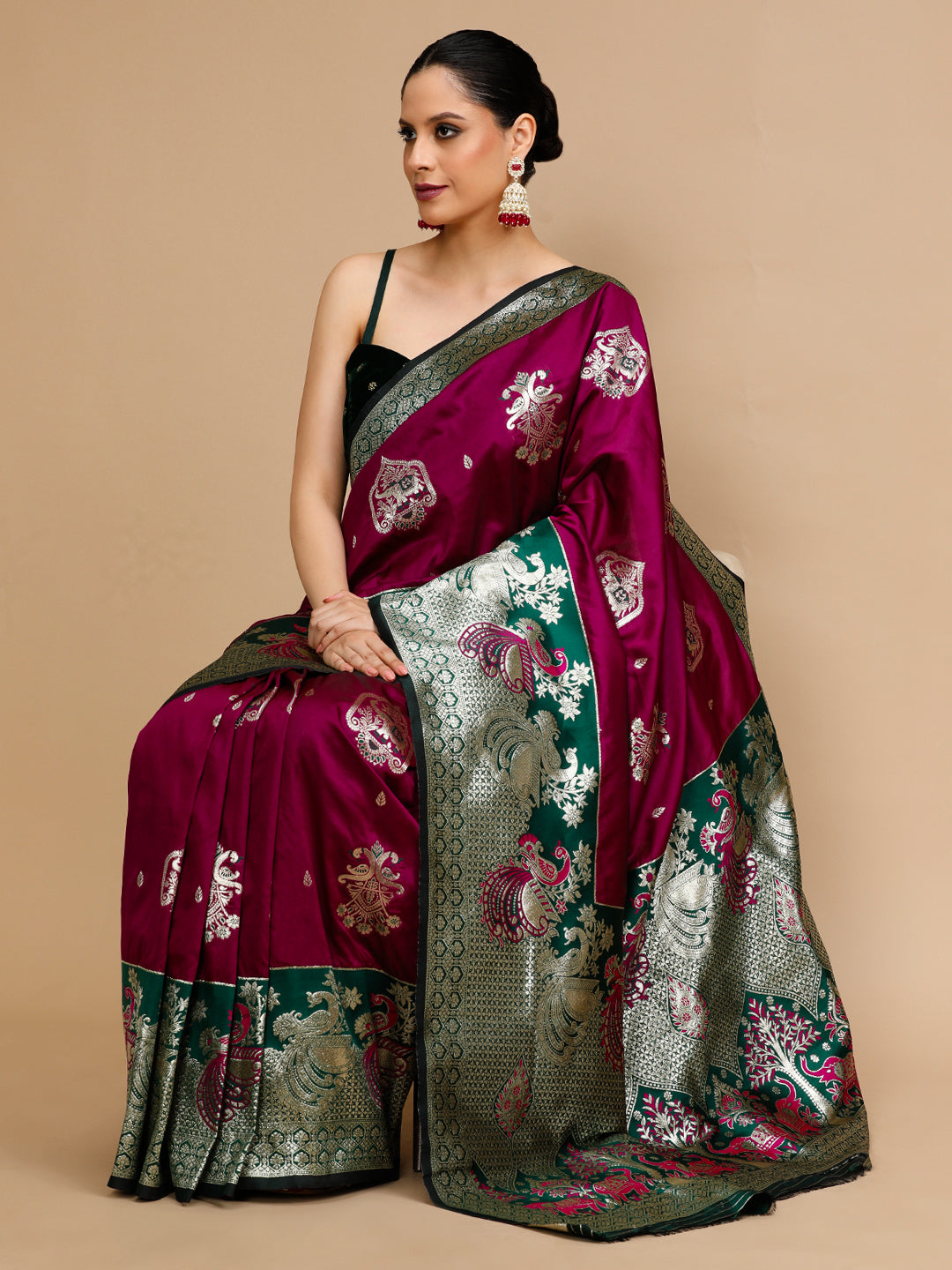 Buy MySilkLove Heather Purple and Green Woven Jacquard Lichi Silk Saree Online
