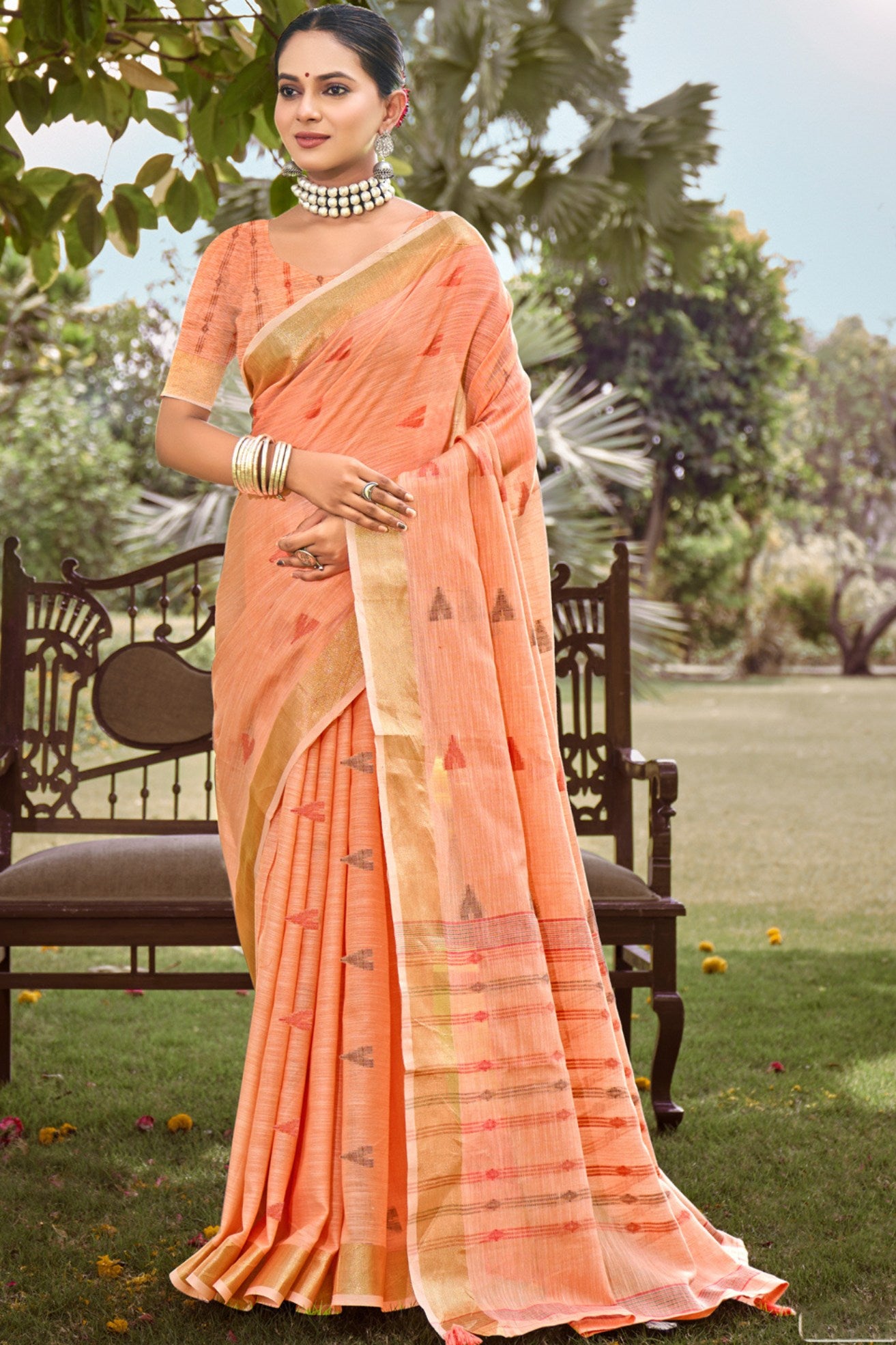 Buy MySilkLove Manhattan Peach Cotton Silk Saree Online