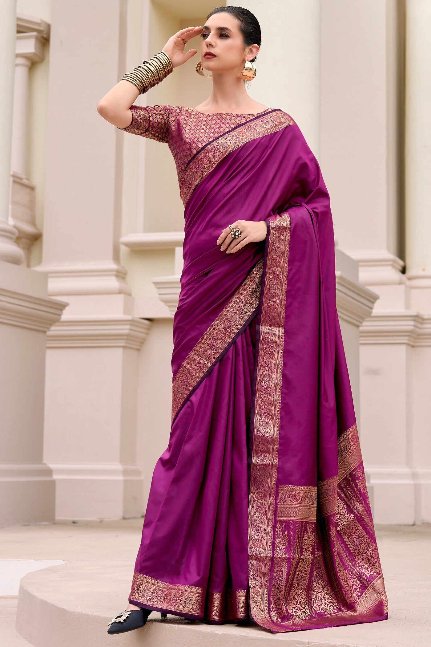 Buy MySilkLove Mulberry Wood Purple Banarasi Handloom Saree Online