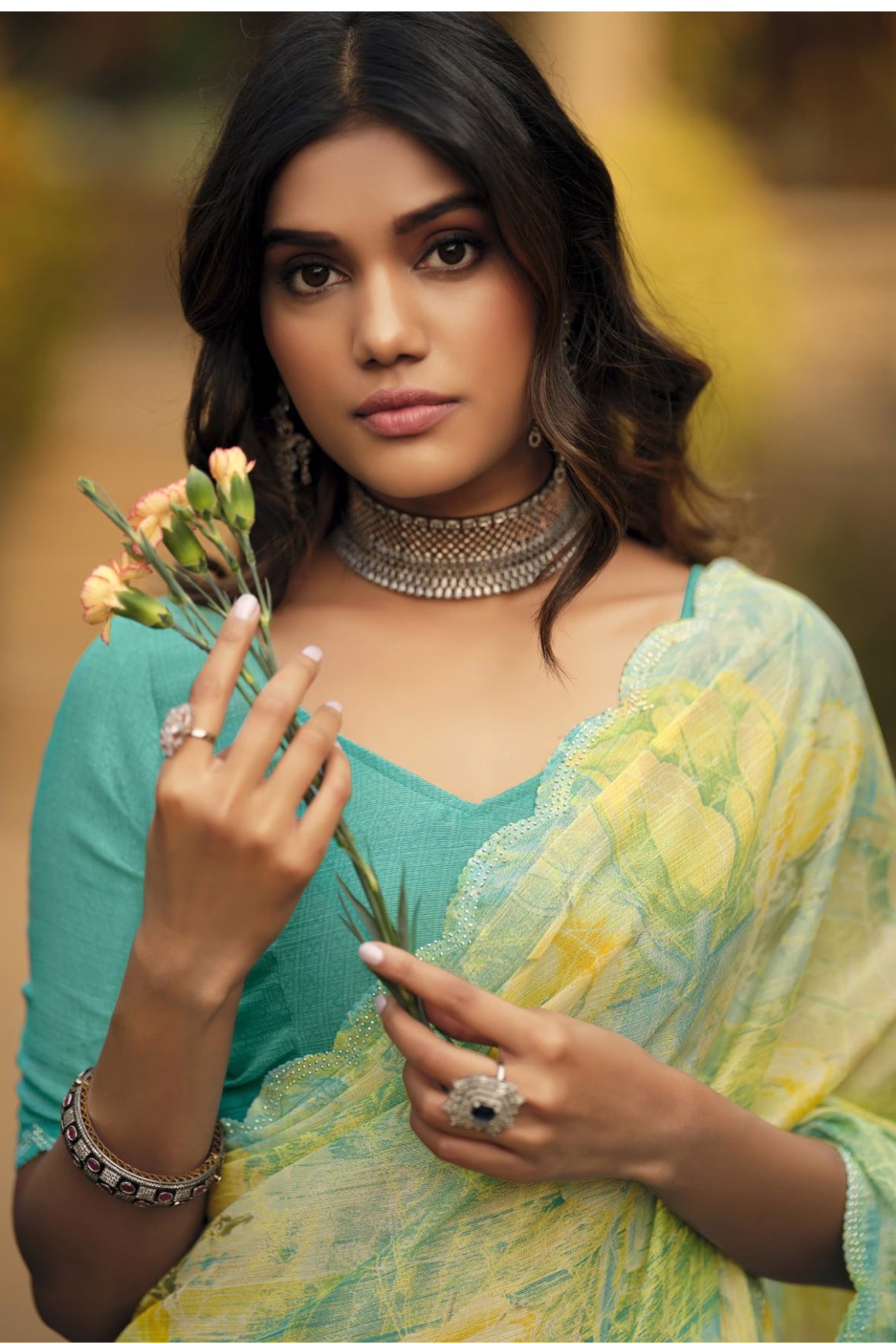 Buy MySilkLove Sapling Green Barasso Printed Saree Online