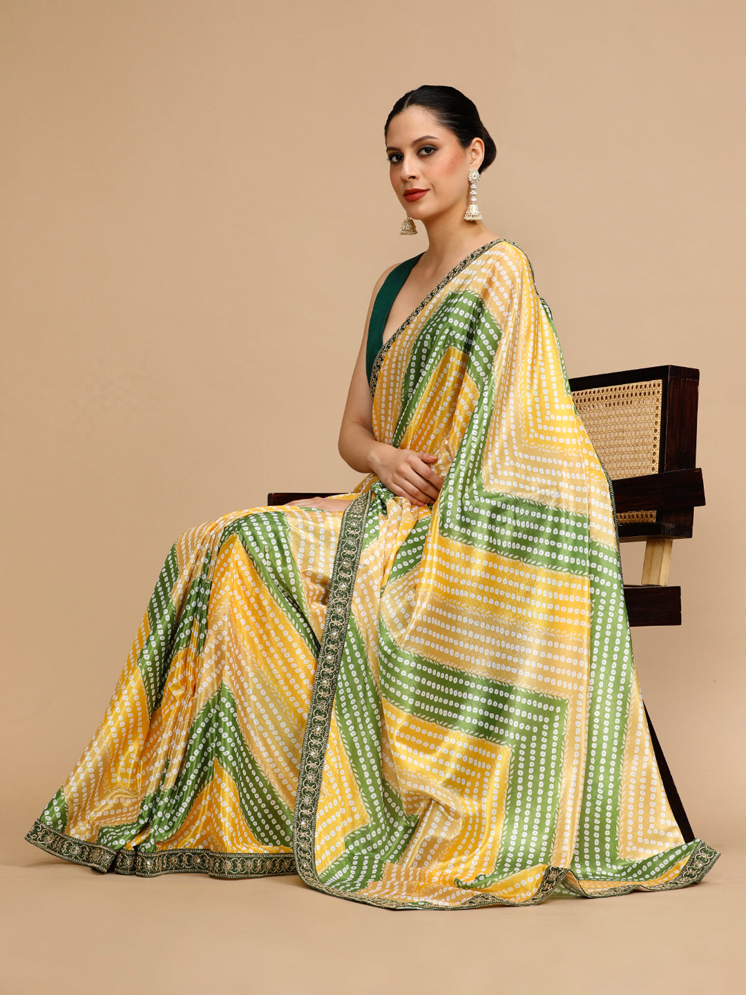 MySilkLove Moss Yellow Woven Jacquard Lichi Silk Saree