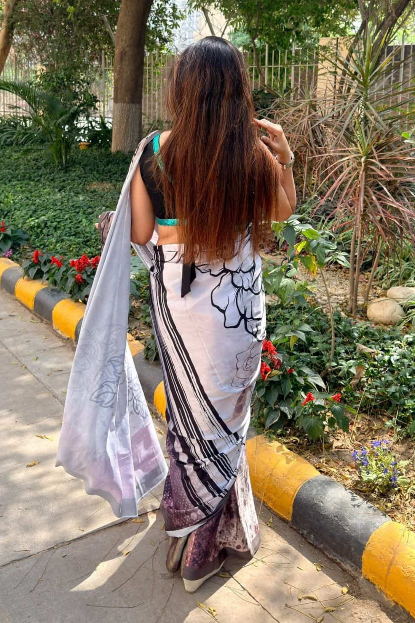 Buy MySilkLove Cadet Grey Printed Satin Silk Saree Online