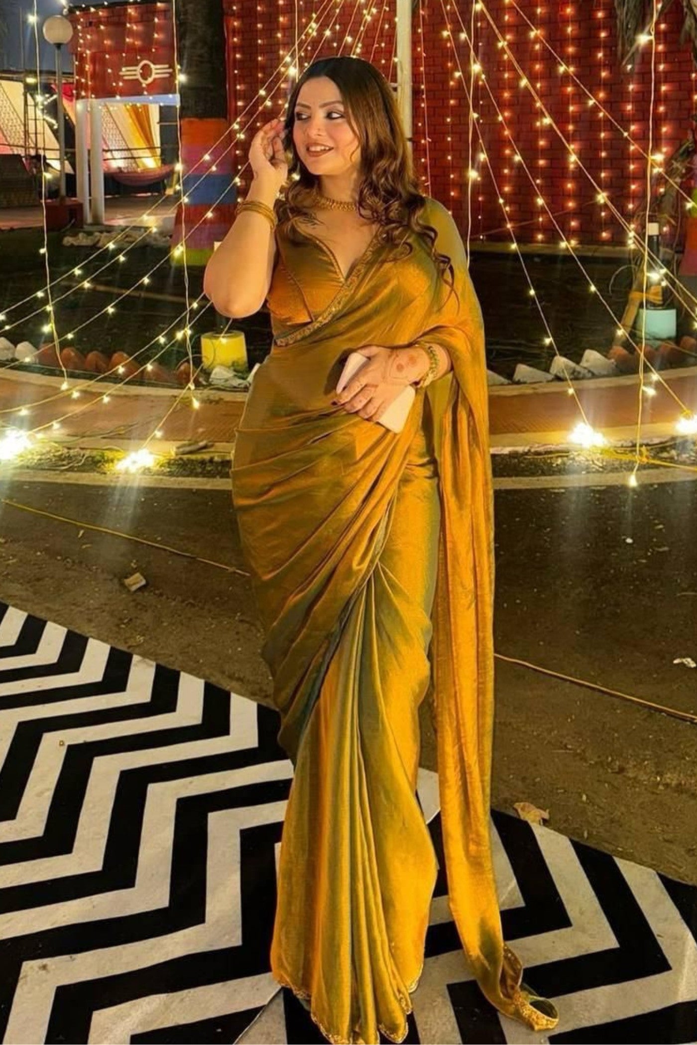 Buy MySilkLove Muesli Gold Yellow Tissue Saree Online