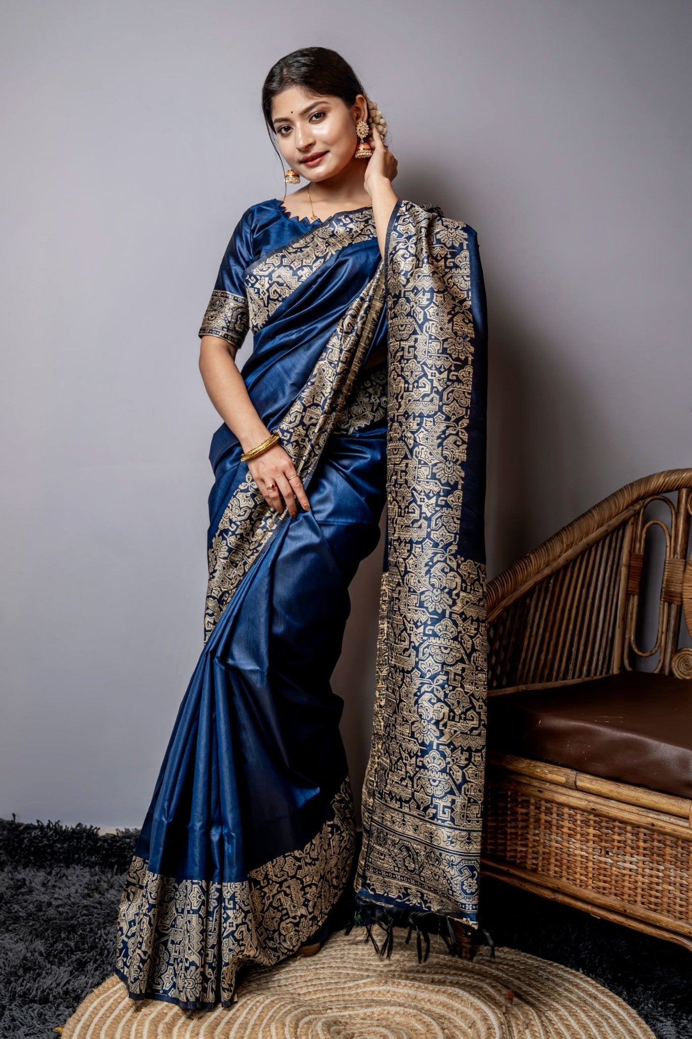 Buy MySilkLove France Blue Banarasi Handloom Raw Silk Saree Online