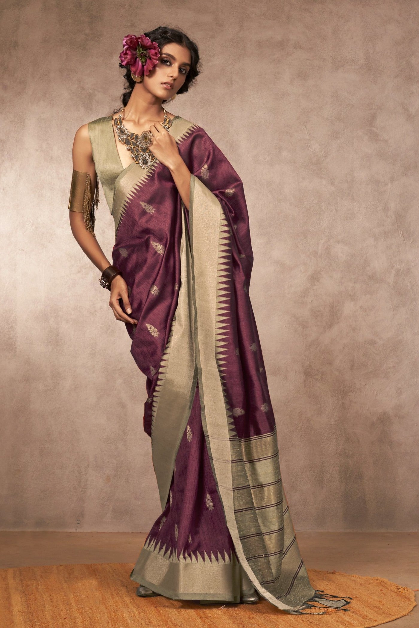 Buy MySilkLove Hellebore Purple Bhagalpuri Handloom Saree Online