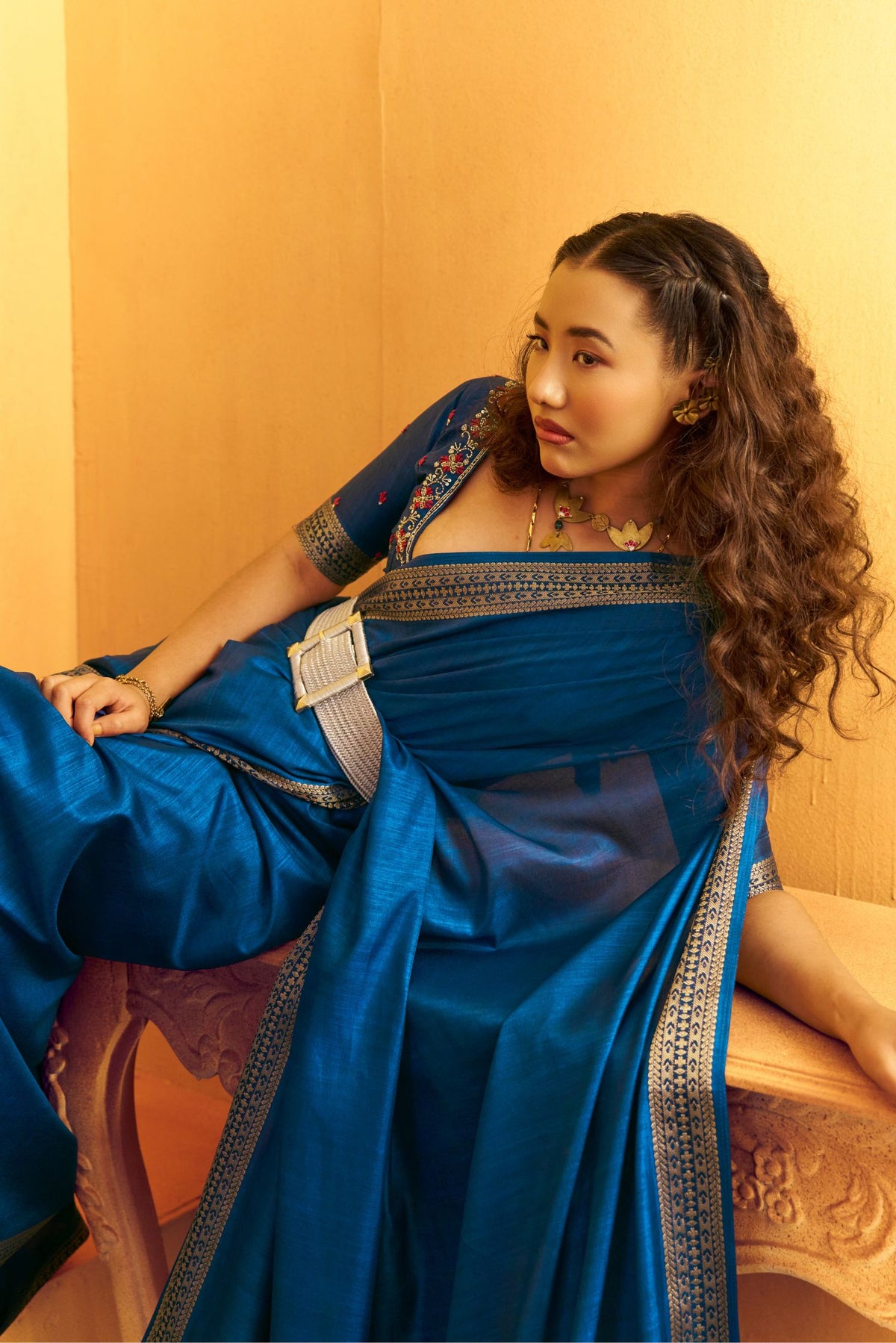 MySilkLove Pacific Blue Tussar Handloom Silk Saree