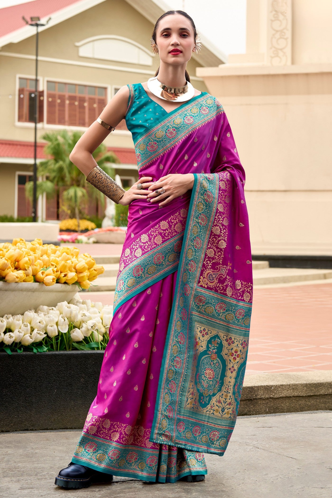 Buy MySilkLove Rouge Purple Woven Banarasi Saree Online