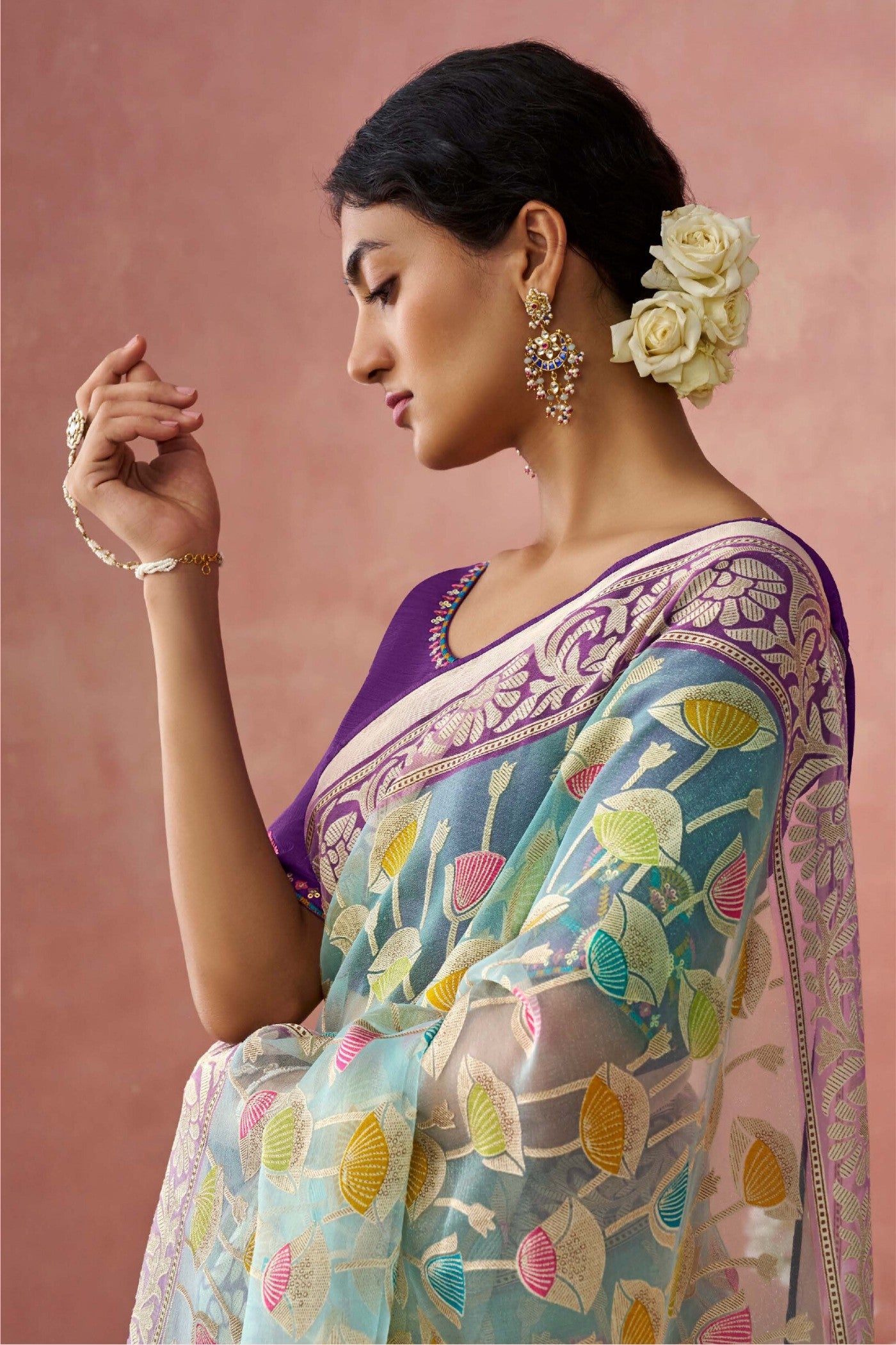 MySilkLove Mantle Green Brasso Organza Printed Saree