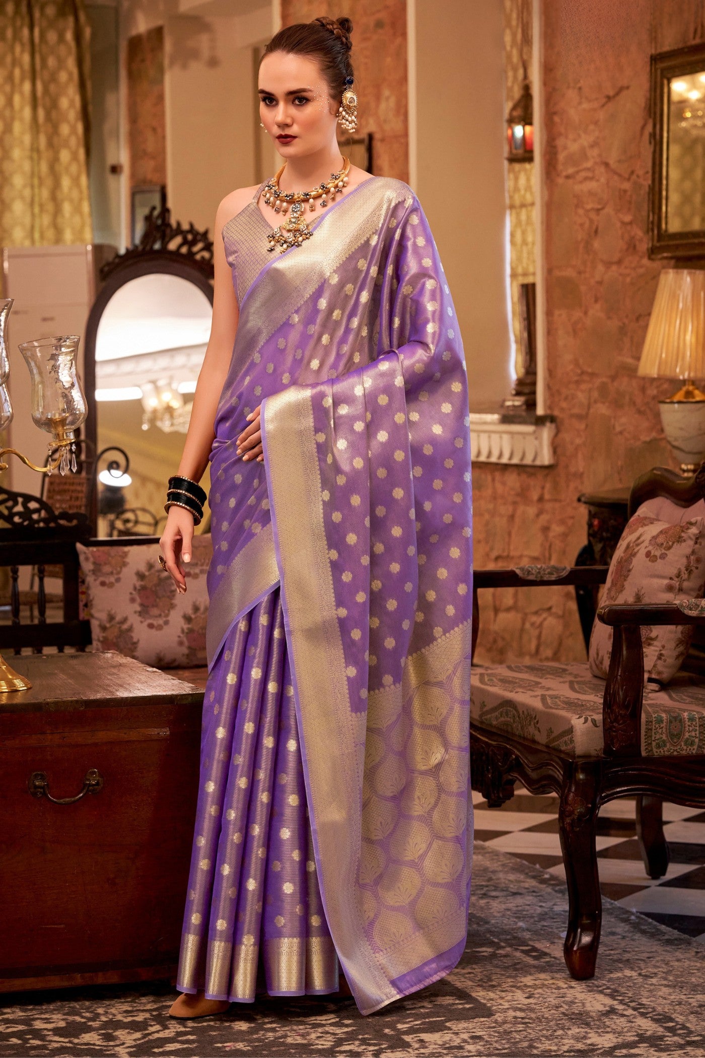 Buy MySilkLove Thistle Purple Woven Tissue Silk Saree Online