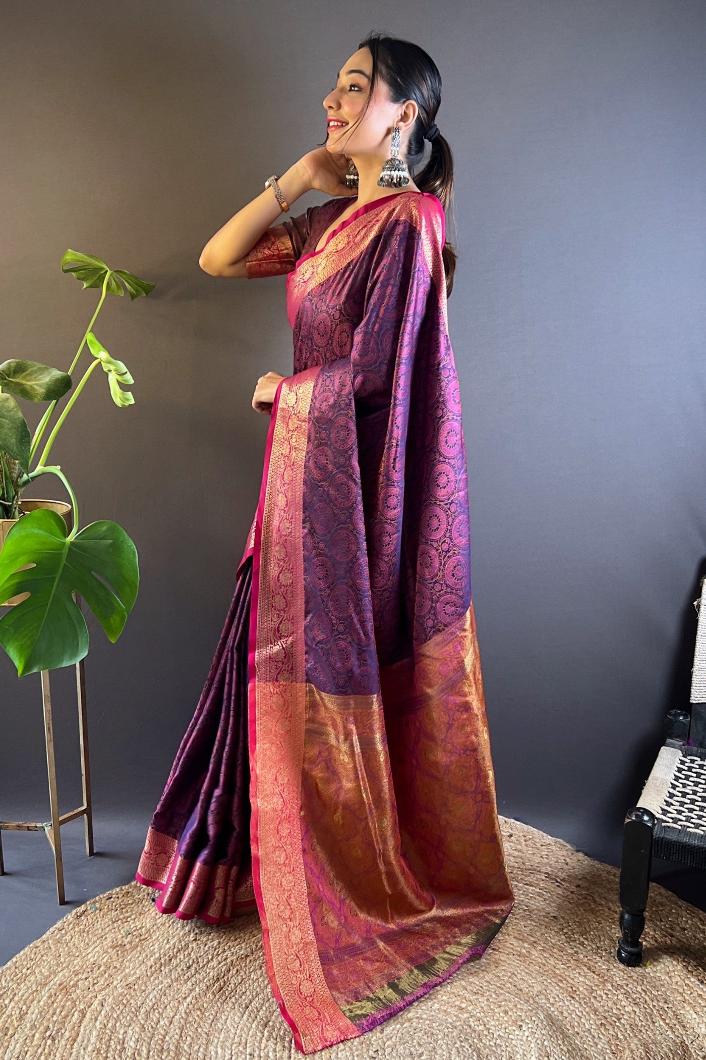 Buy MySilkLove Sugar Plum Purple Woven Banarasi Saree Online