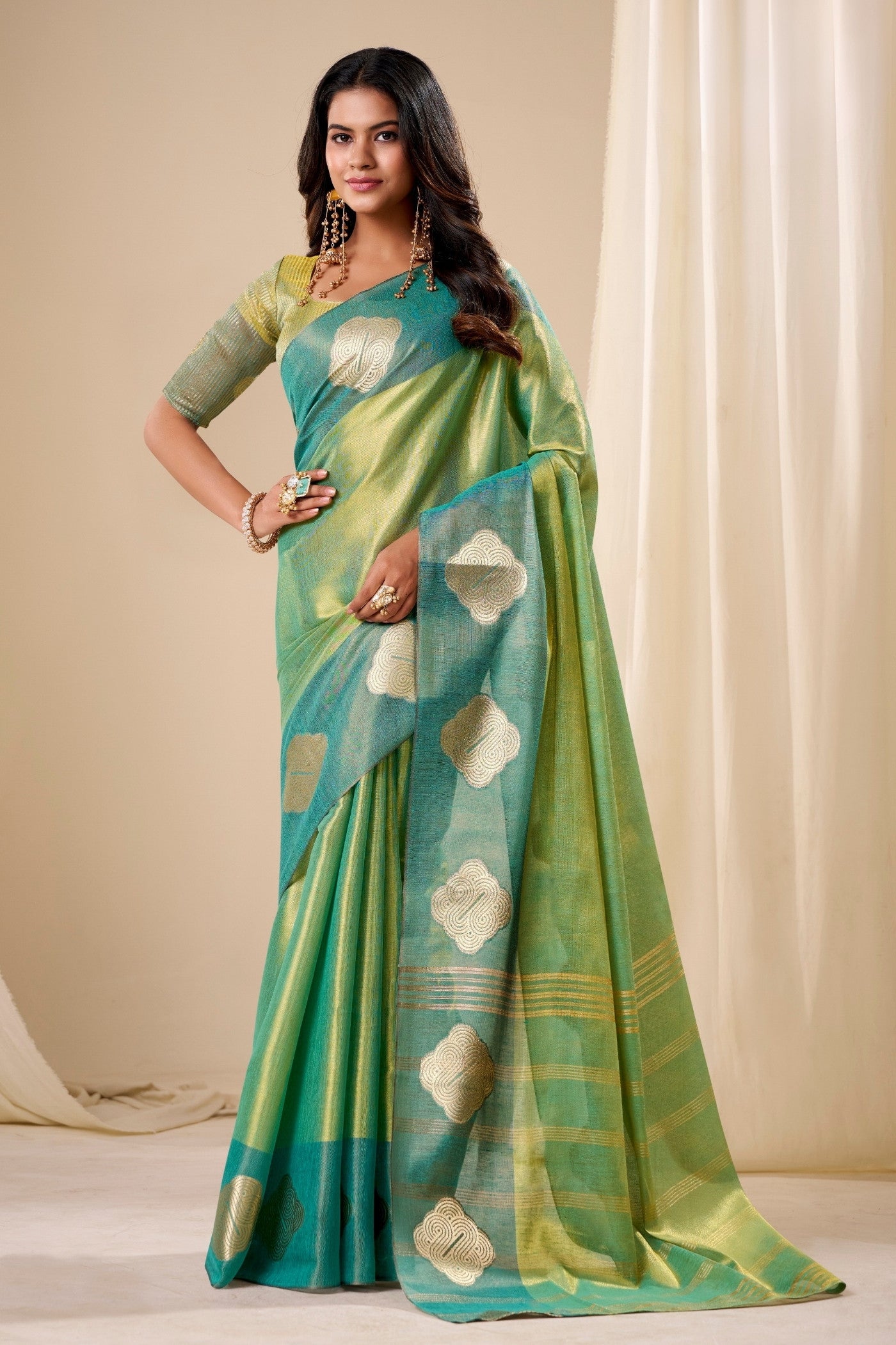 Buy MySilkLove Parakeet Green Handloom Tissue Saree Online