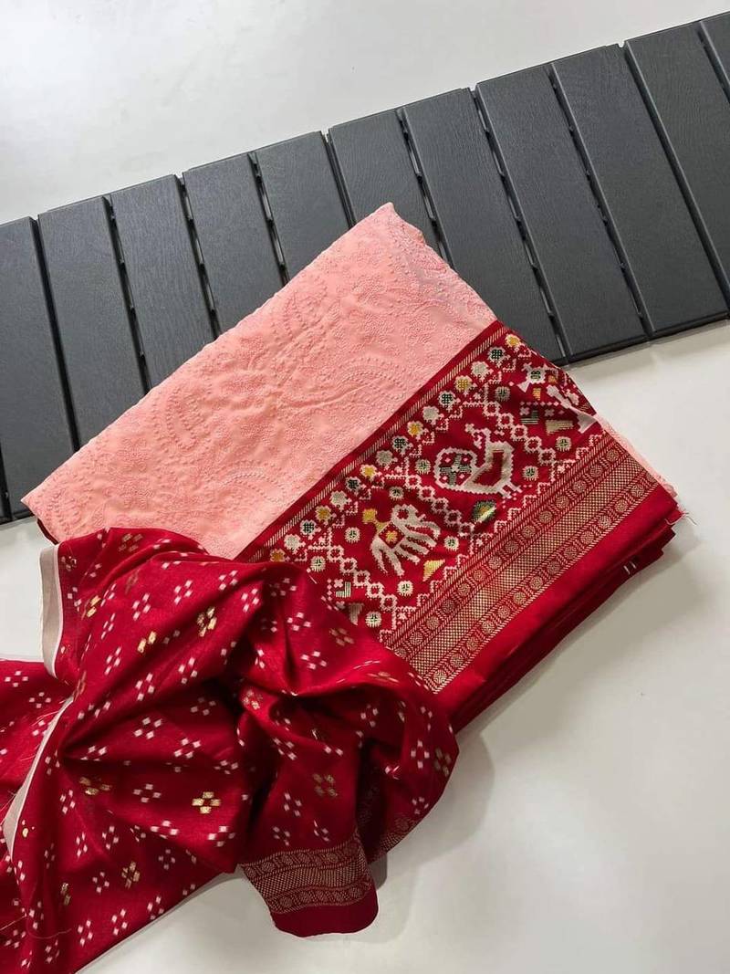 Buy MySilkLove Wewak Pink Embroidery Chikankari Patola Handloom Saree Online