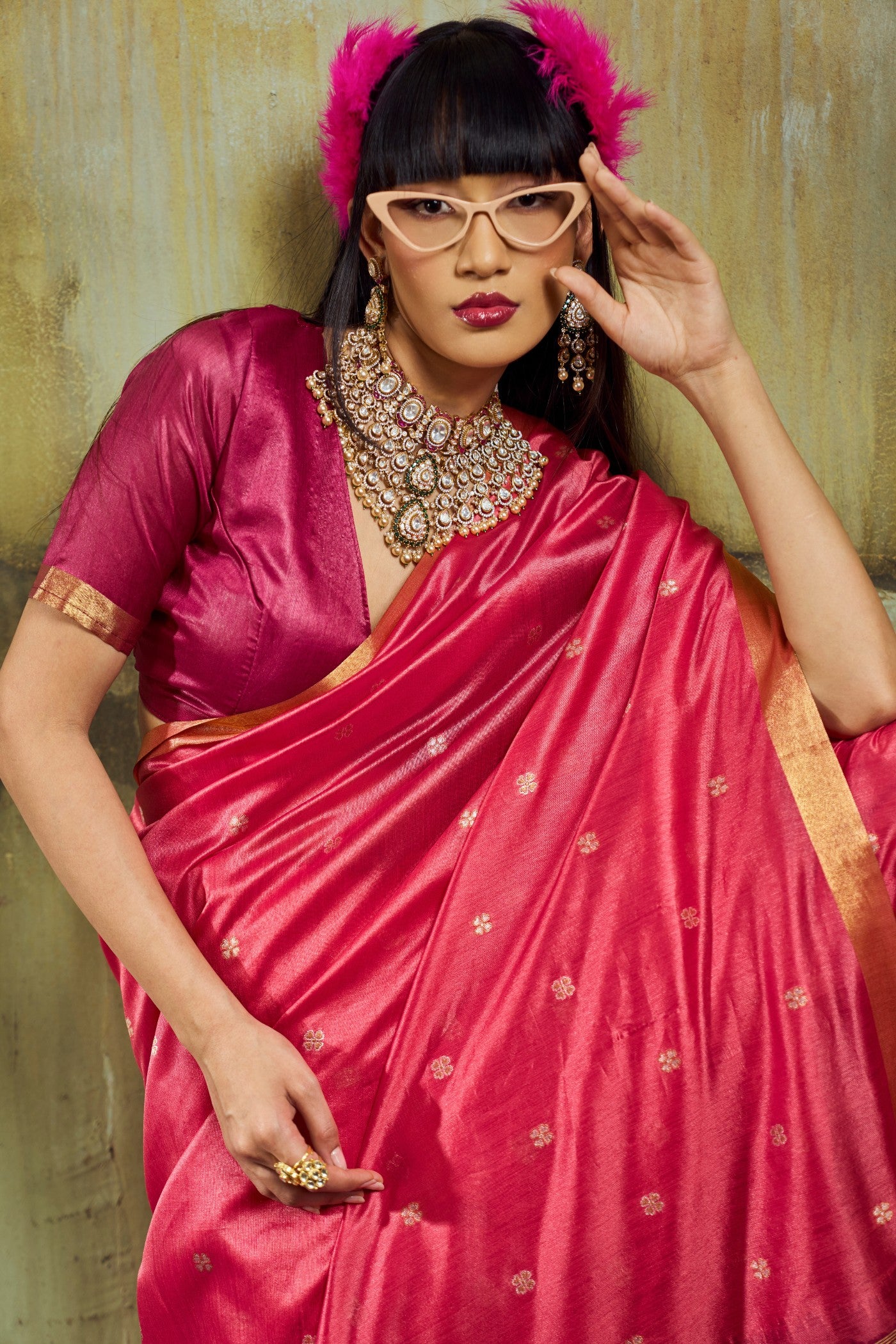 Buy MySilkLove Fuchsia Pink Tussar Handloom Silk Saree Online