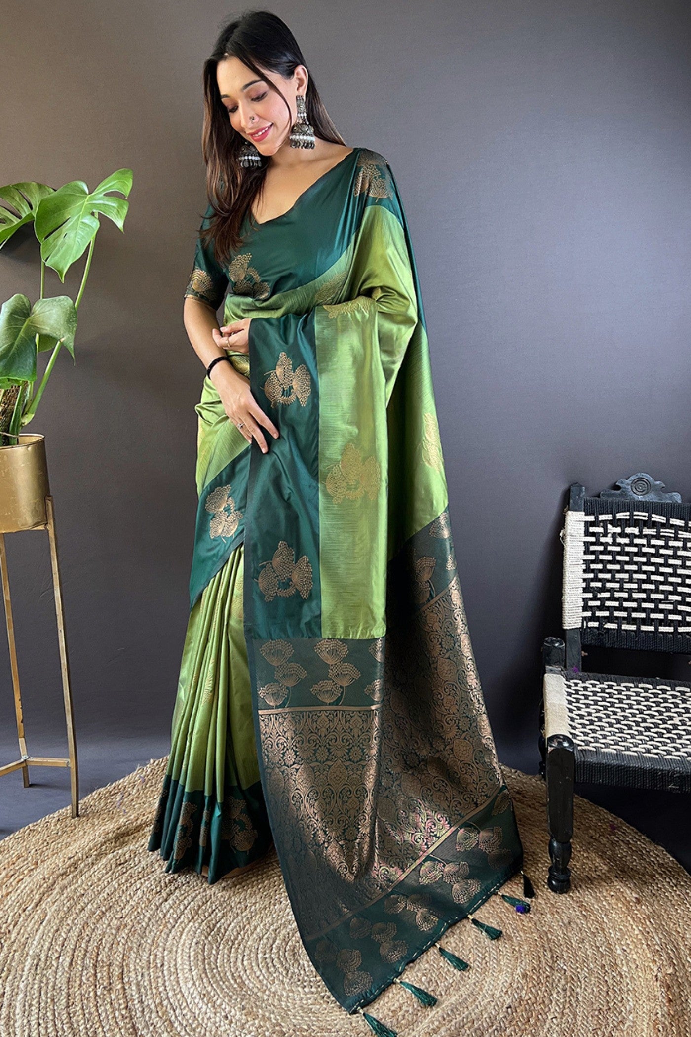 Buy MySilkLove Green Smoke Woven Banarasi Saree Online