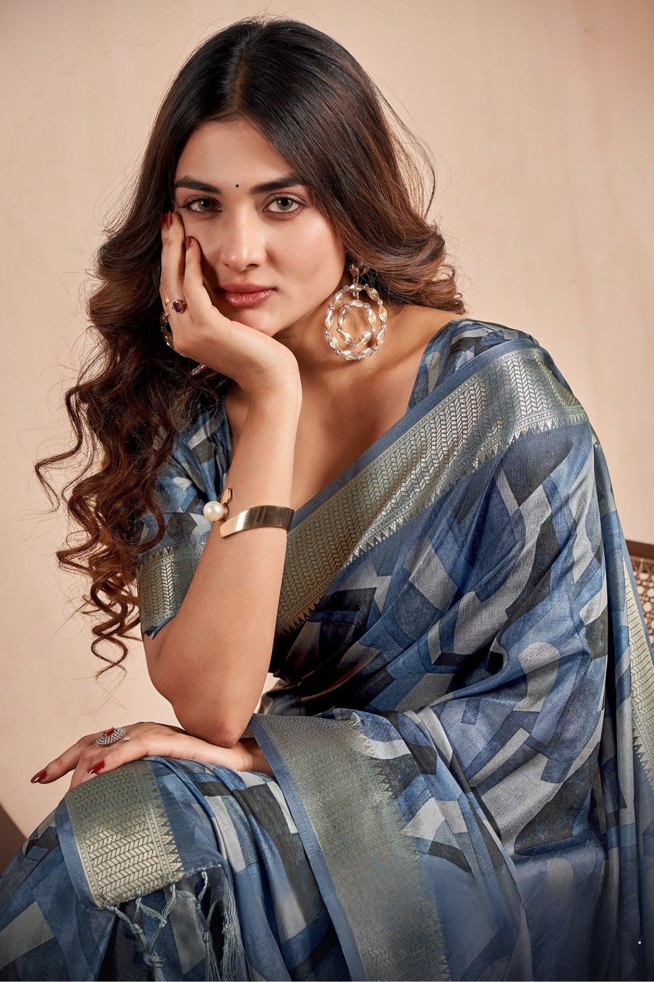 Buy MySilkLove Fiord Blue Banarasi Digital Printed Saree Online