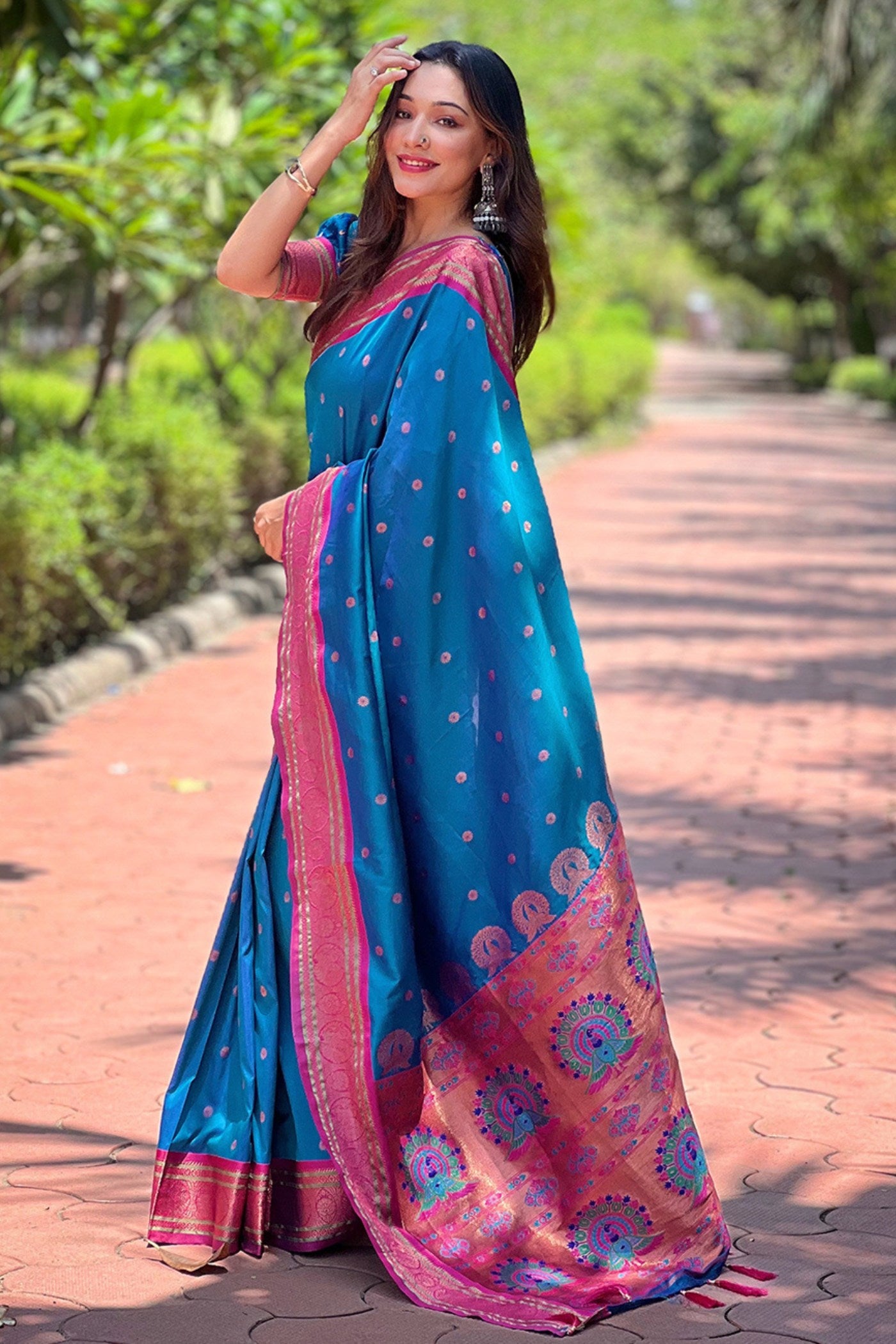 Buy MySilkLove Peacock Blue Zari Woven Paithani Saree Online