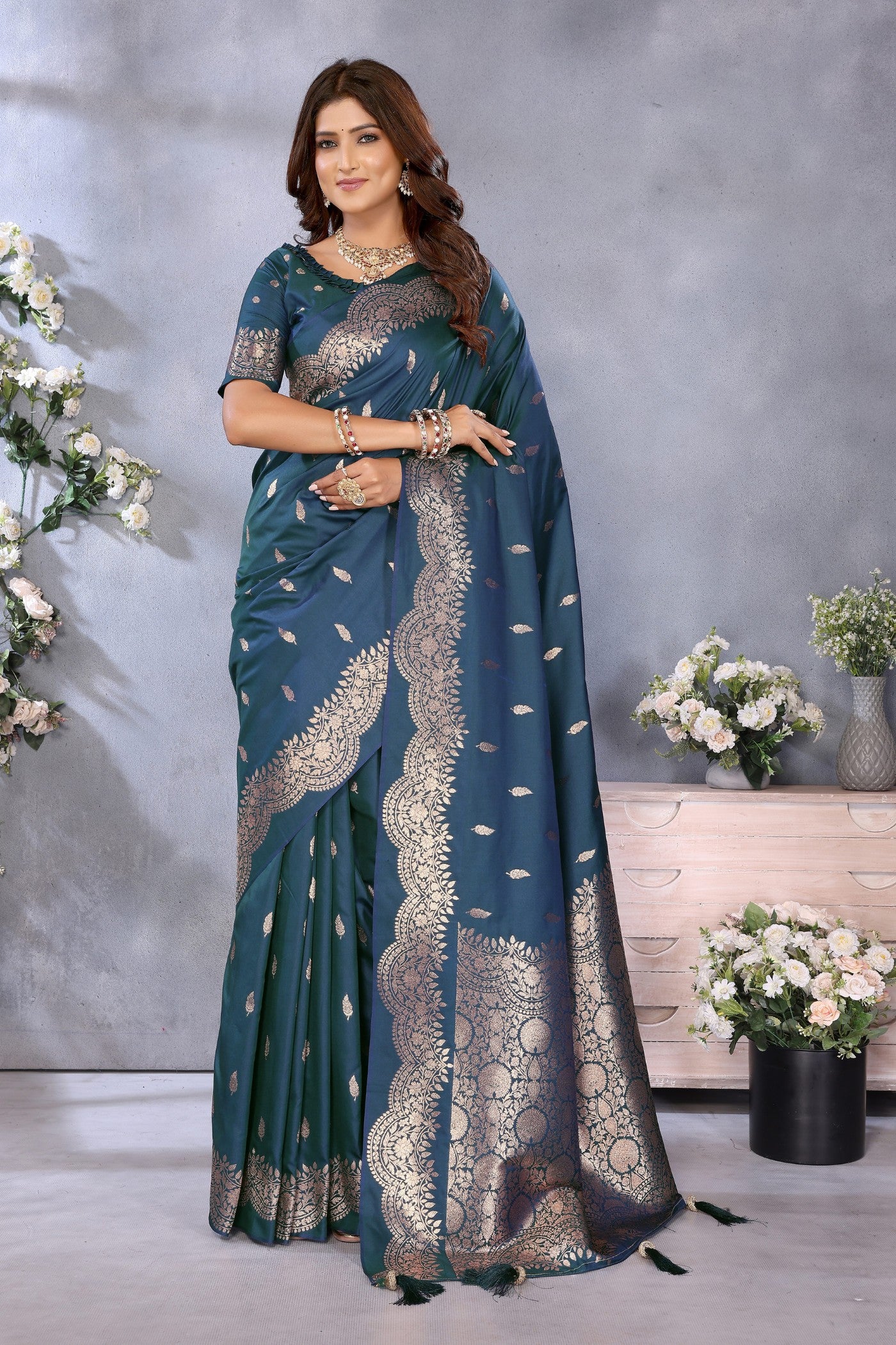 Buy MySilkLove Teal Blue Woven Banarasi Saree Online
