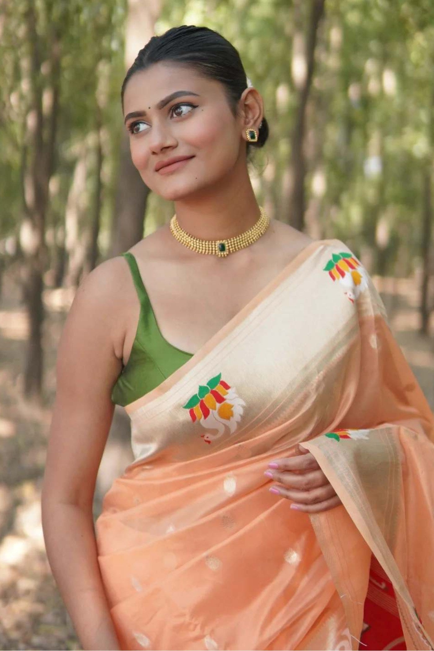 Buy MySilkLove Vivid Orange Organza Woven Paithani Saree Online