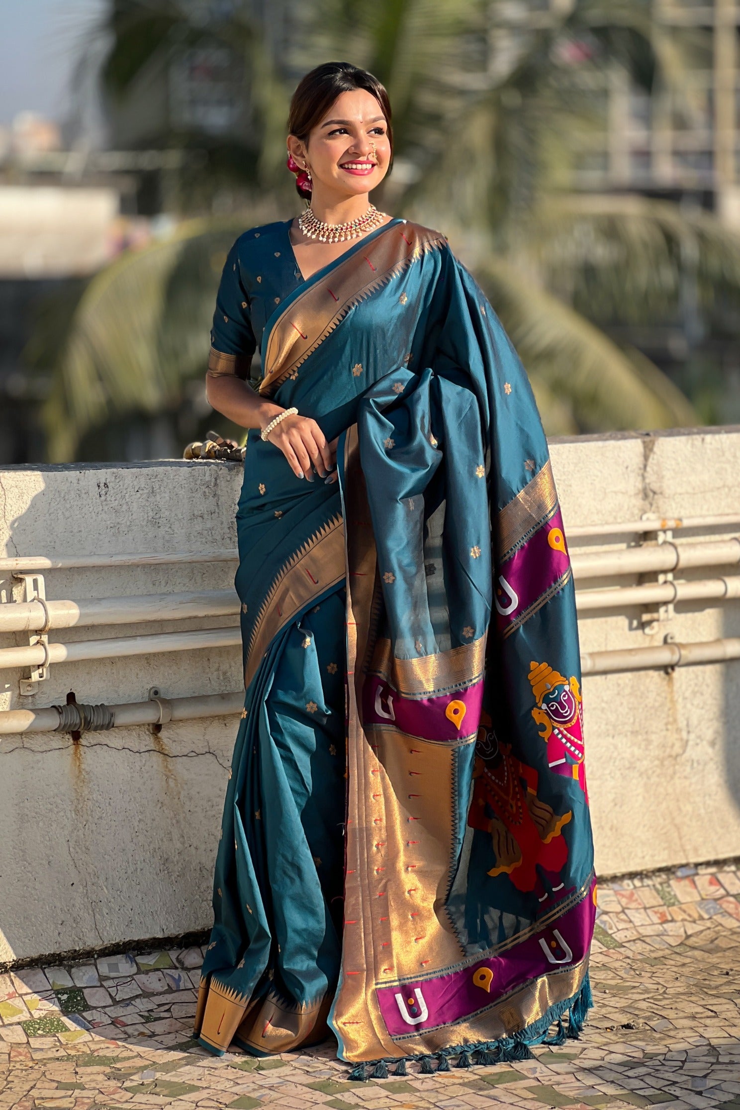 Buy MySilkLove Peacock Blue Woven Paithani Saree Online