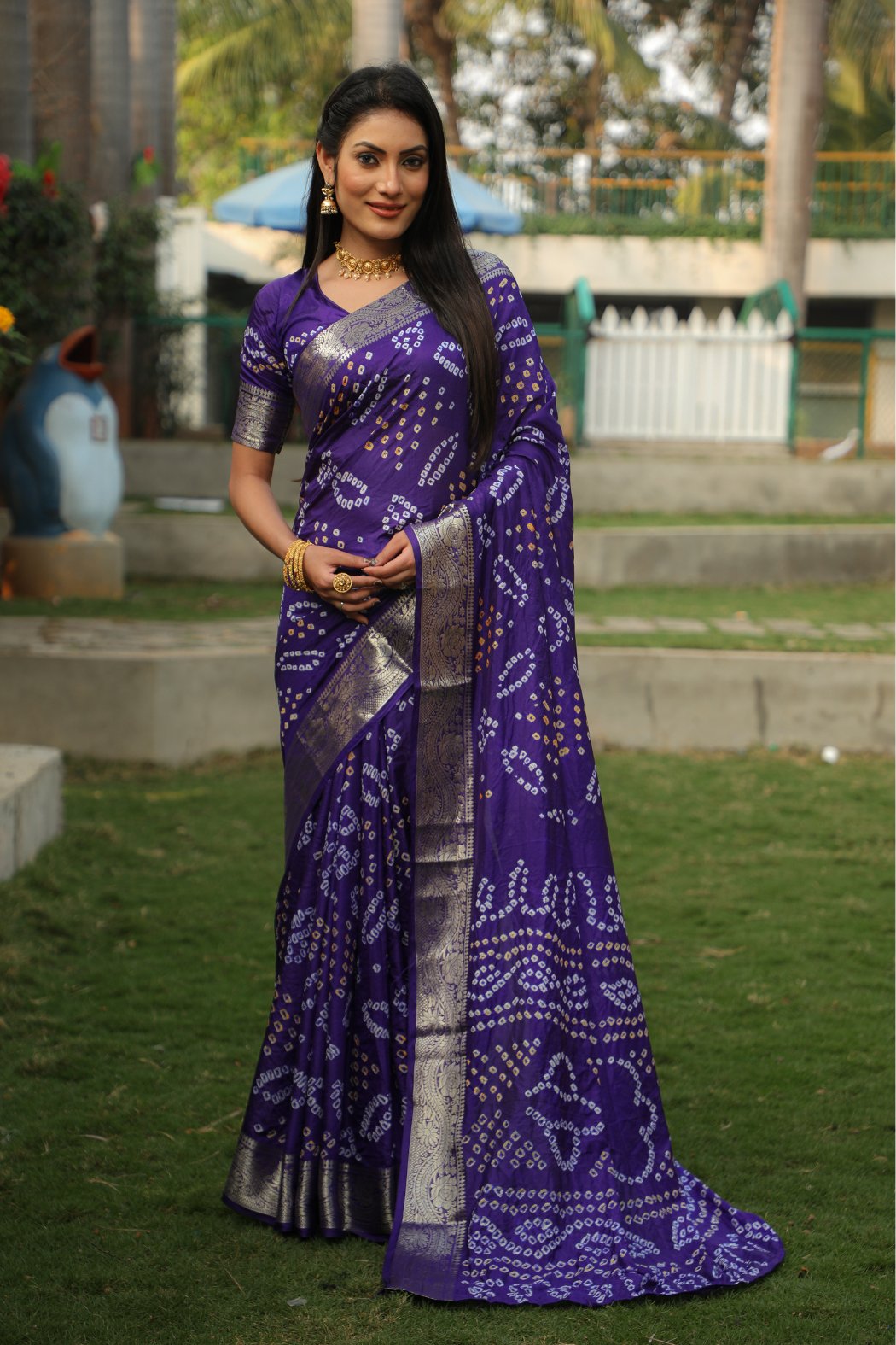 Buy MySilkLove Amethyst Purple Designer Bandhani Printed Saree Online