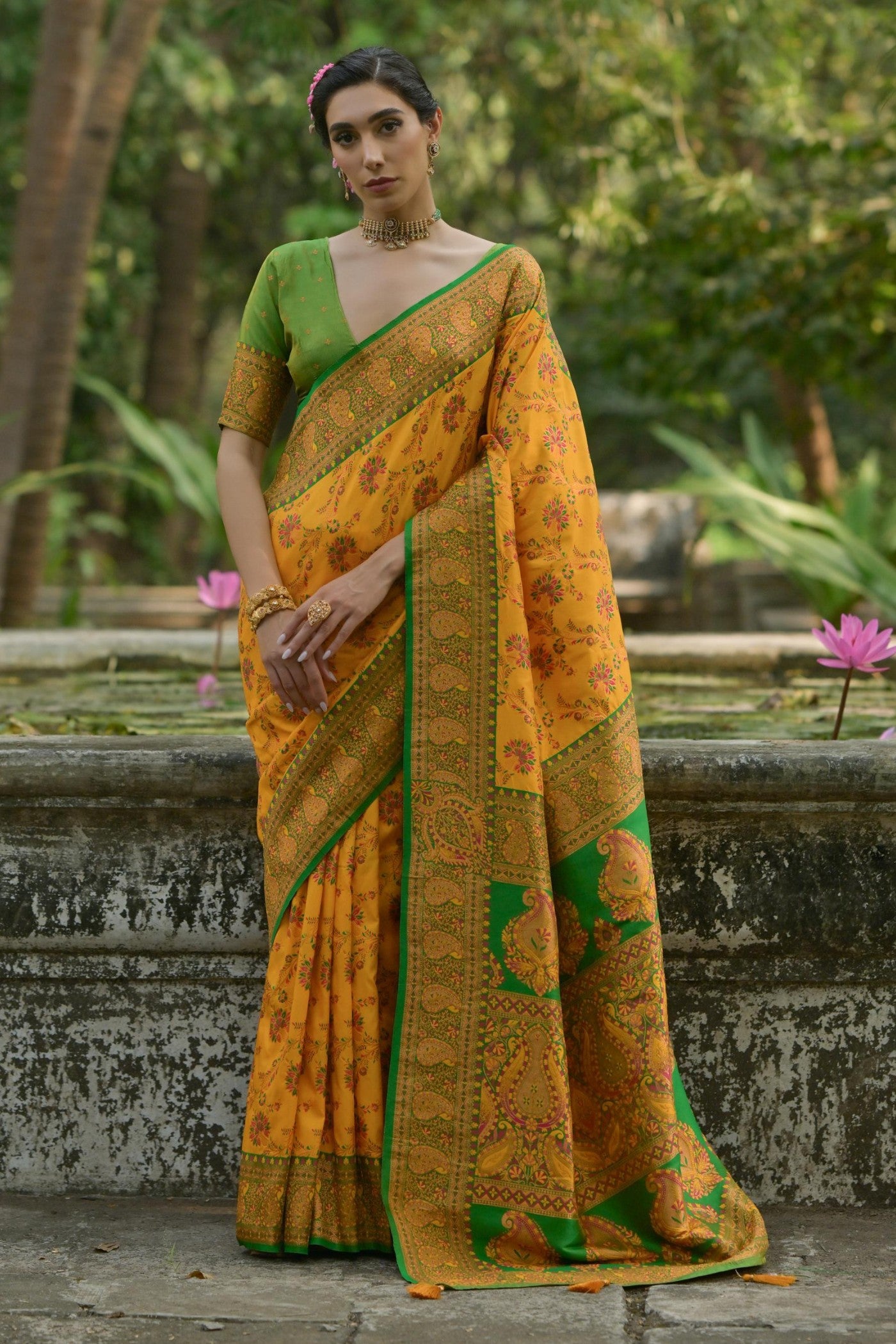 Buy MySilkLove Old Gold Woven Pashmina Silk Saree Online