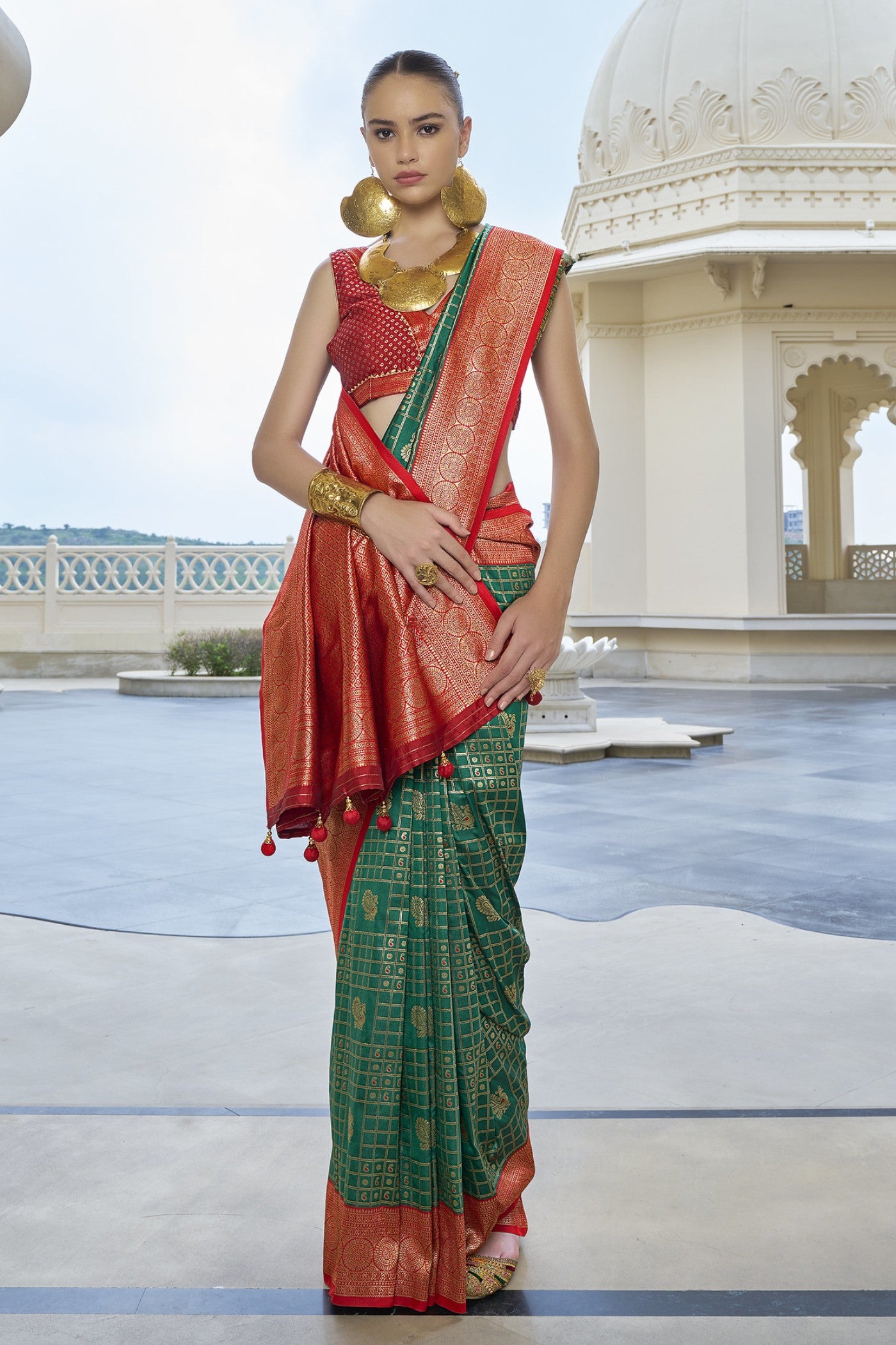 Buy MySilkLove Tom Thumb Green Woven Kanjivaram Saree Online