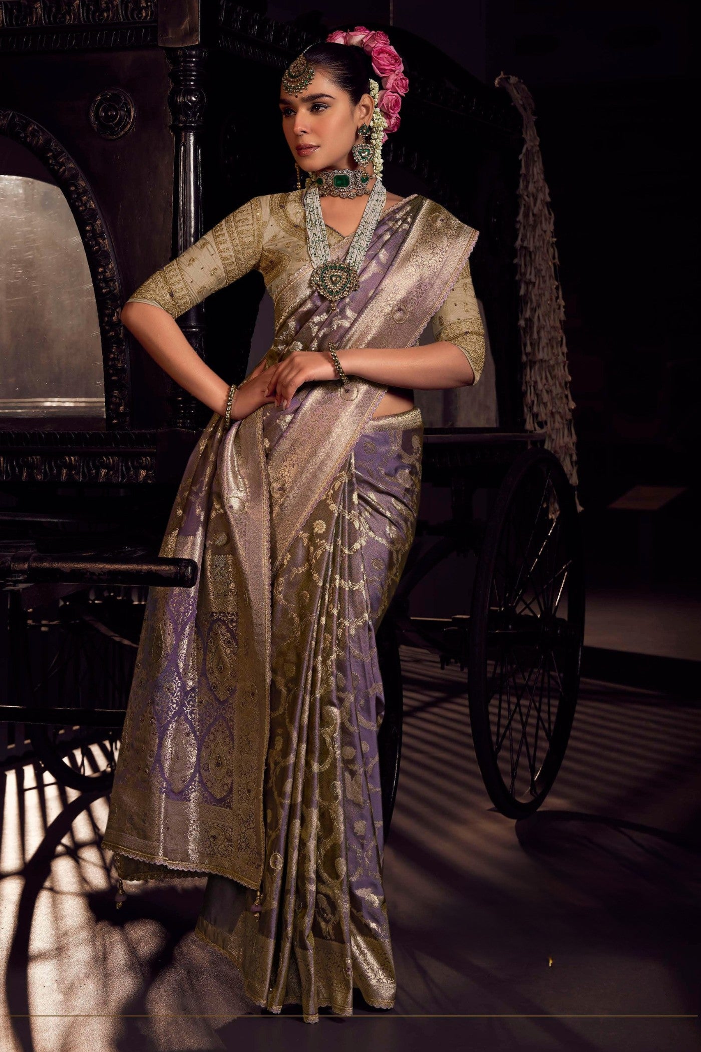 Buy MySilkLove Ash Grey Designer Banarasi Saree Online